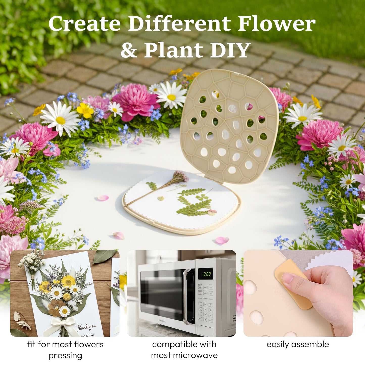 Aboofx 9" x 9" Large Microwave Flower Press Kit, Quickly Flower Drying Kit Leaf Press Flower Pressing Kit for Adults Fast Making Pressed Plant Flower Preservation Specimen DIY Crafts