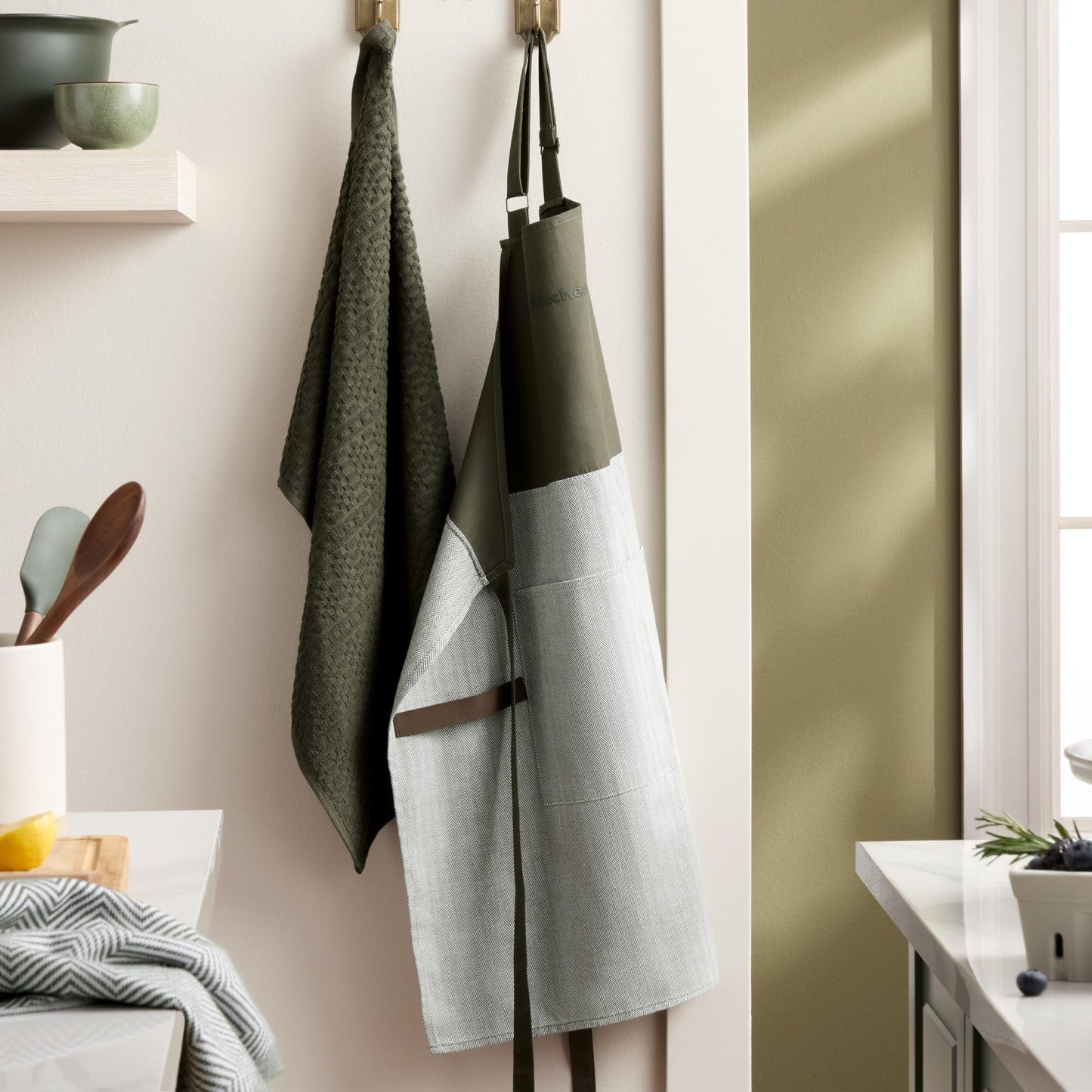KitchenAid® Evergreen Design Series Herringbone Apron, 100% Cotton, Adjustable Straps, Deep Forest Green, 32"x28"