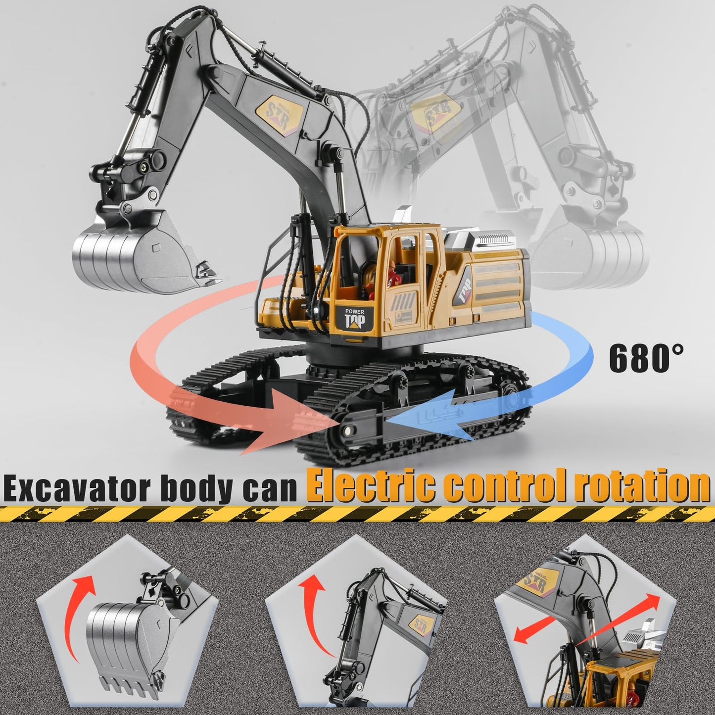 KASQERT Remote Control Excavator Toys for Boys,14 Channel RC Digger Construction Toys Tractor,Simulated Smoke, Sound, Lighting, Metal Digging Head, for Boys 6 7 8 9 10 11 12