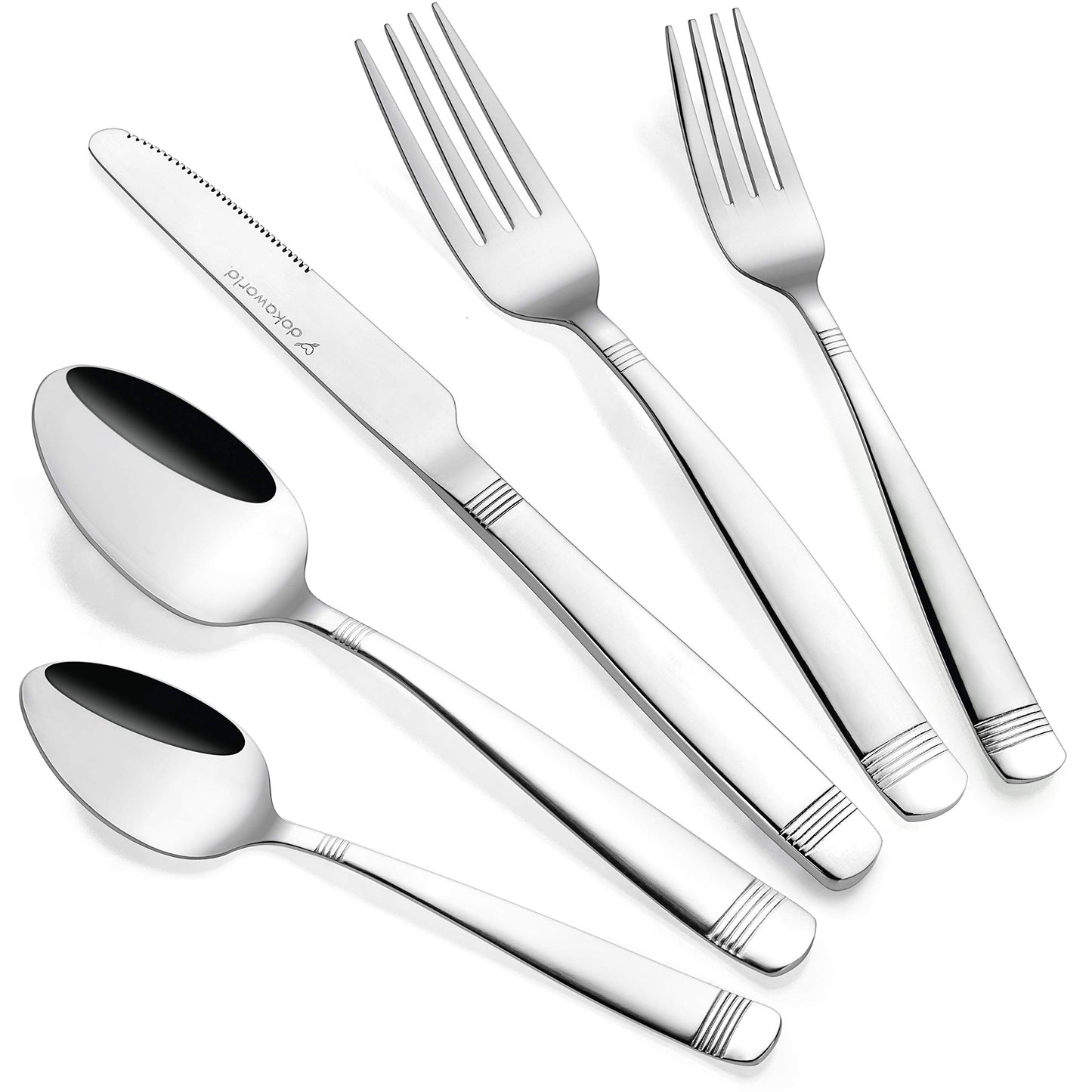 Dokaworld Elegant Design Flatware, Silverware Set for 8 persons, 40 Piece - Spoons, Forks, and Knives 18/10 Stainless Steel, Dishwasher Safe