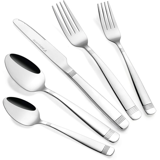 Dokaworld Elegant Design Flatware, Silverware Set for 8 persons, 40 Piece - Spoons, Forks, and Knives 18/10 Stainless Steel, Dishwasher Safe