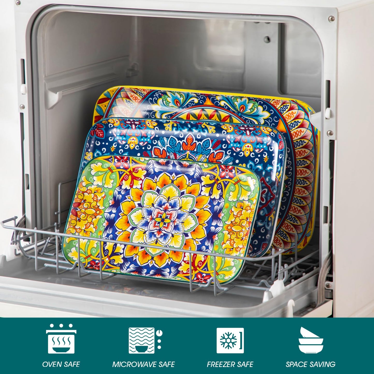 vancasso Serving Platters Set of 3, 16"/14"/12" Inch Rectangular Trays - Extra Large, Ceramic Bohemian Serving Dish for Entertaining Food, Microwave & Dishwasher Safe, Vintage