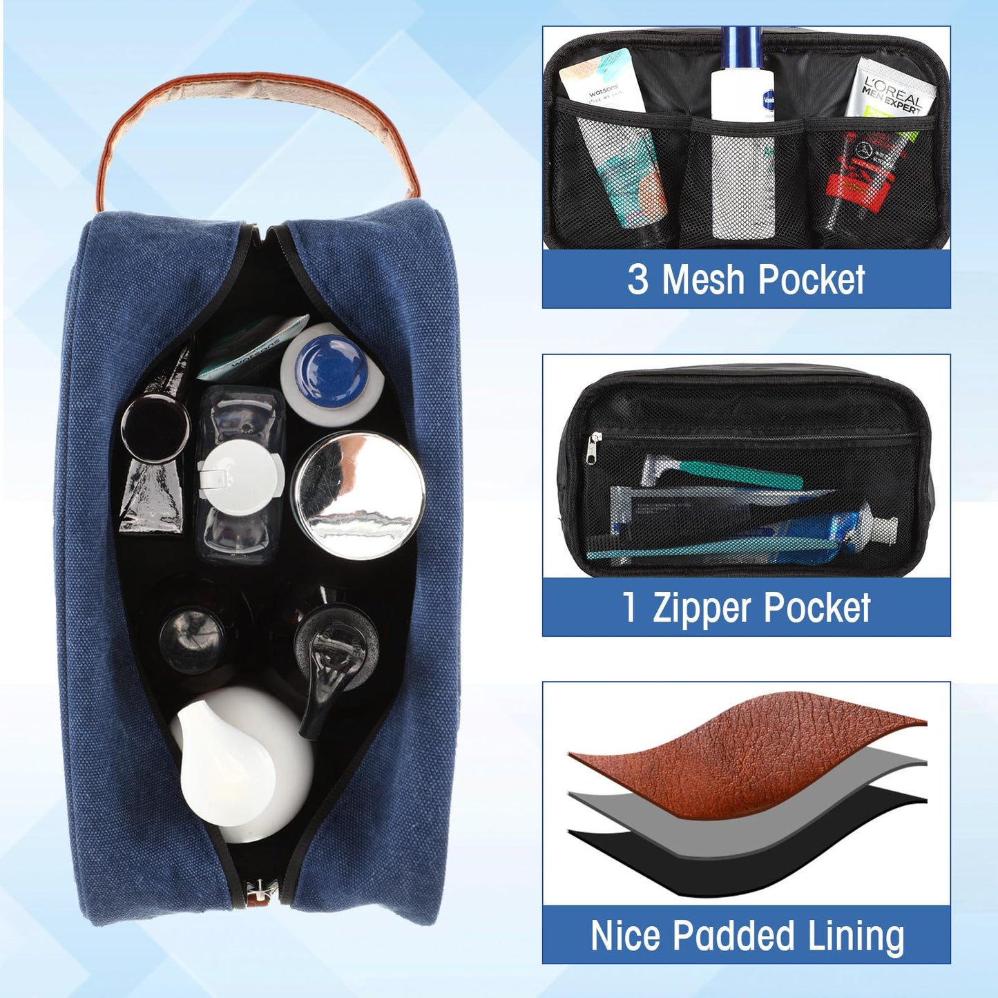Paterr 6 Pcs Men's Toiletry Bags for Traveling Men's Shaving Bag for Toiletries Wedding Groomsmen Gifts Canvas and Leather Bathroom Bag for Men Gifts for Christmas Wedding Party Favors