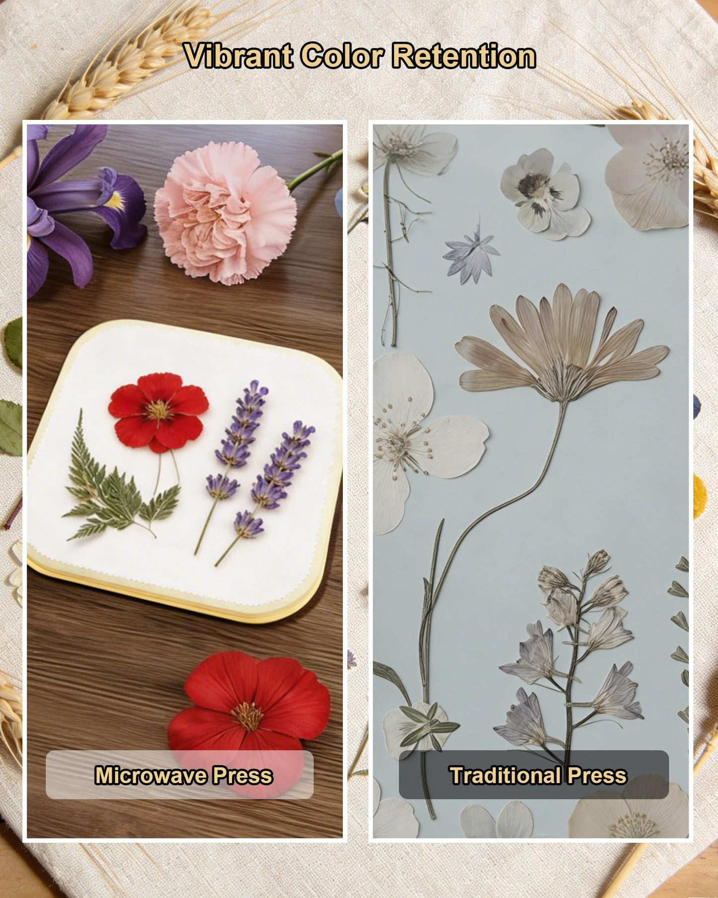 NEIGIKI Microwave Flower Press Kit, 9" Fast-Drying Flower Pressing Kit with Reusable & Washable Cloth, Vibrant Color Retention for Crafts Pressed Flowers, Great Gifts for DIY Art Craft Lovers