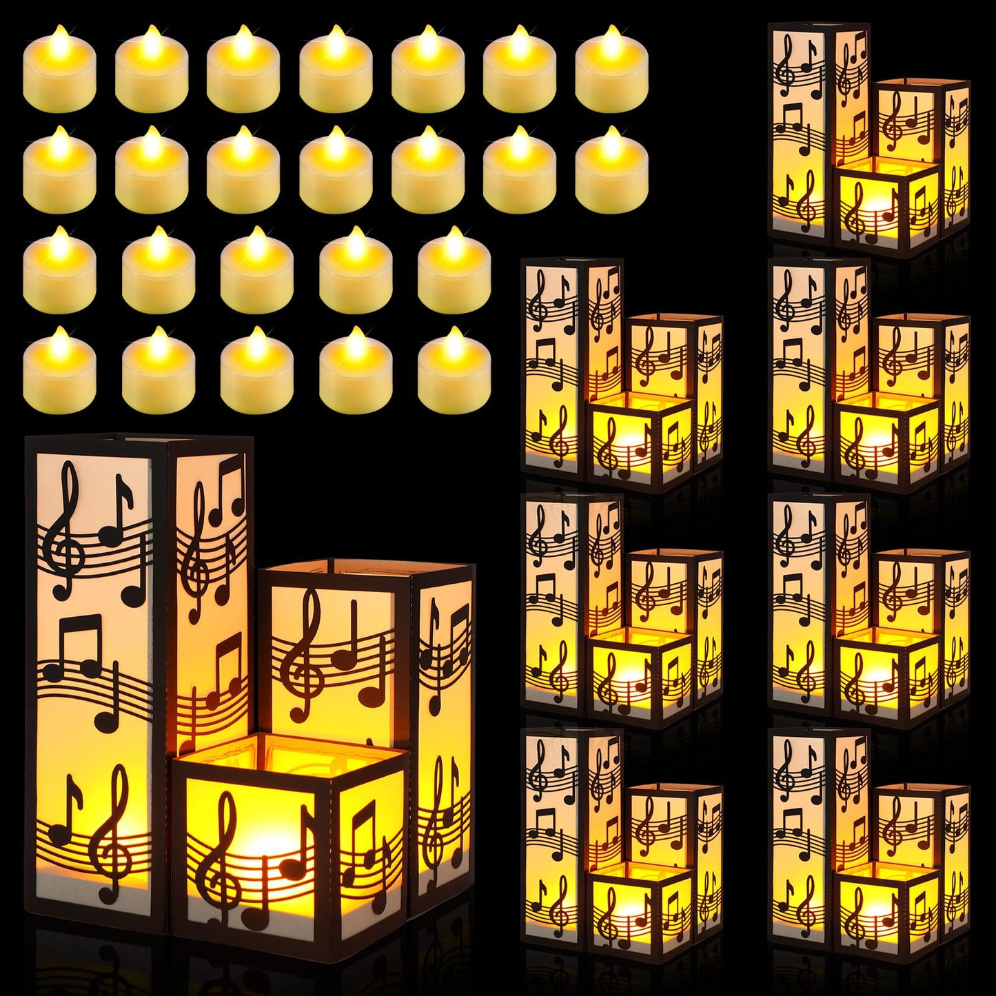 Rossesay 24 Pcs Music Party Decorations Music Note Centerpieces for Table 3 Size Musical Note Paper Lantern Boxes with LED Tealights for Musical Themed Wedding Birthday Baby Shower Party Room Decor