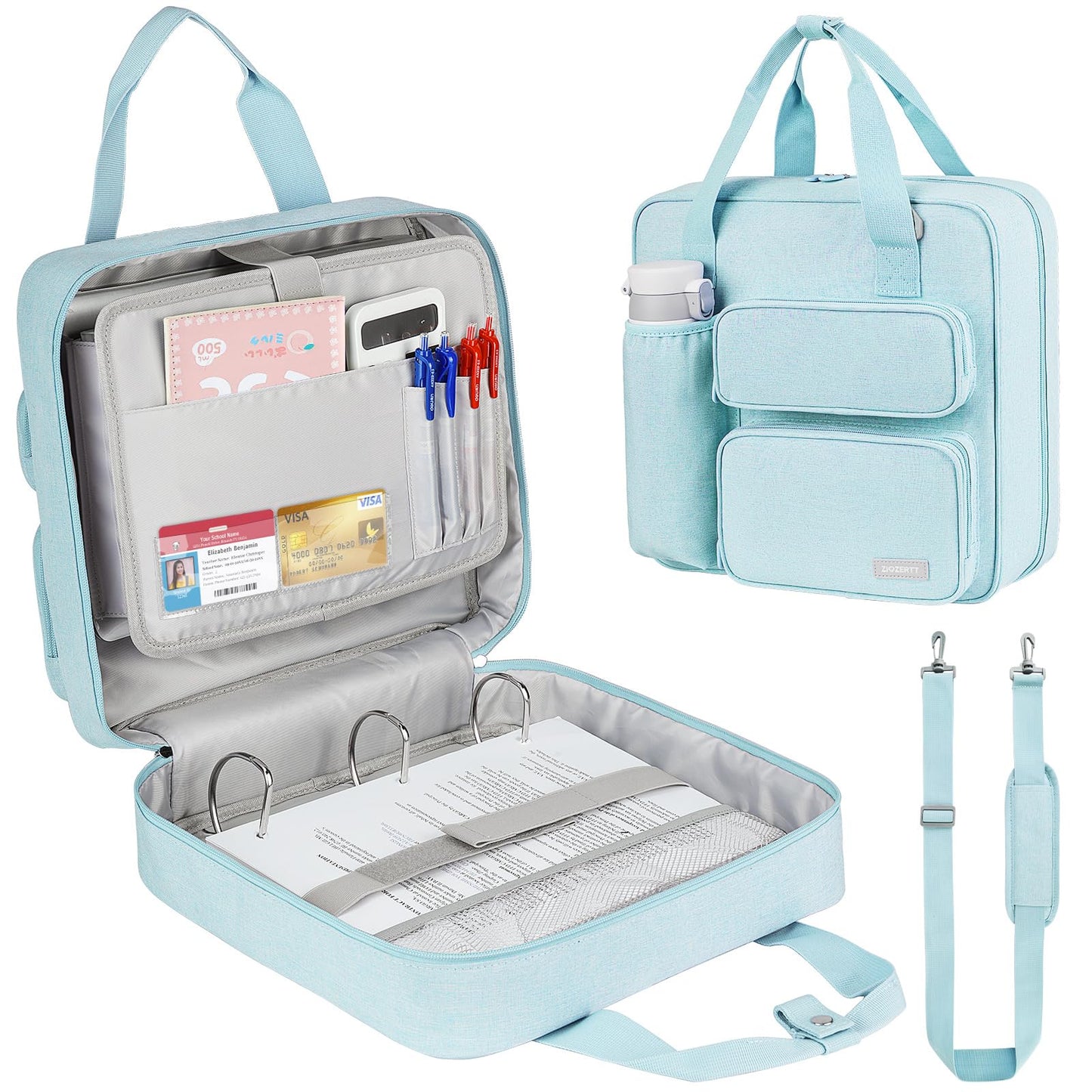 Zipper Binder 3 Ring, 700 Sheets Capacity, Binder 3 Inch with Shoulder Strap Fits 13 Inch Laptop for School and Office,Blue