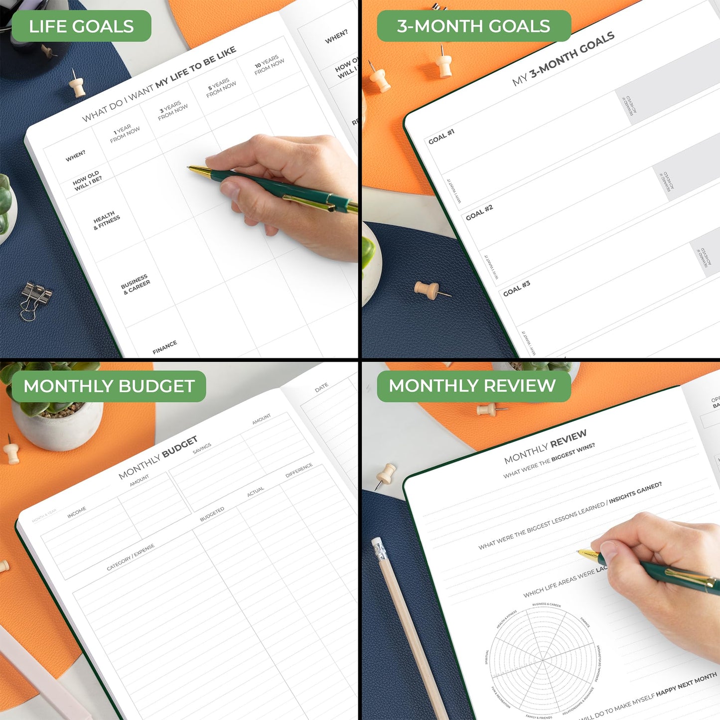 Clever Fox Hourly Planner PRO Premium – Undated Schedule Planner with Daily Time Slots – Personal Organizer Notebook for Time Management – Weekly & Monthly Life Journal, A4 size (Forest Green)