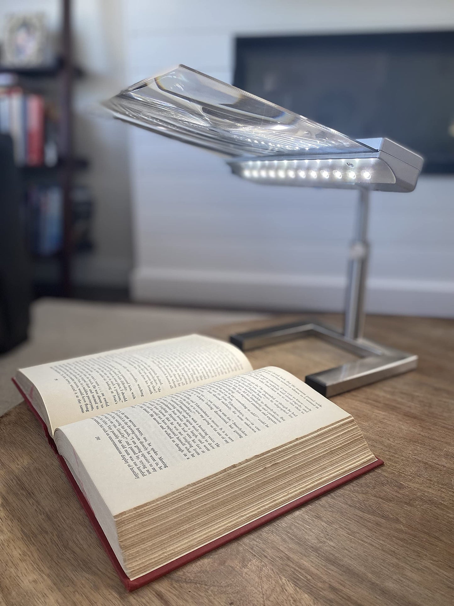 daylight24 Table Top Full Page Magnifier LED Desk Lamp, Silver - Ideal for Reading, Hobby and Crafting with LED Light Strip for Optimal Visibility, 10 inch (202055-05)