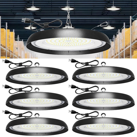 6Pack-300W UFO LED High Bay Light,33000lm,Daylight 6000K,6FT US Plug,AC110-277V,Waterproof IP65 Commercial LED Shop Lights for Workshop Factory Barn Warehouse,Garage ETL Listed