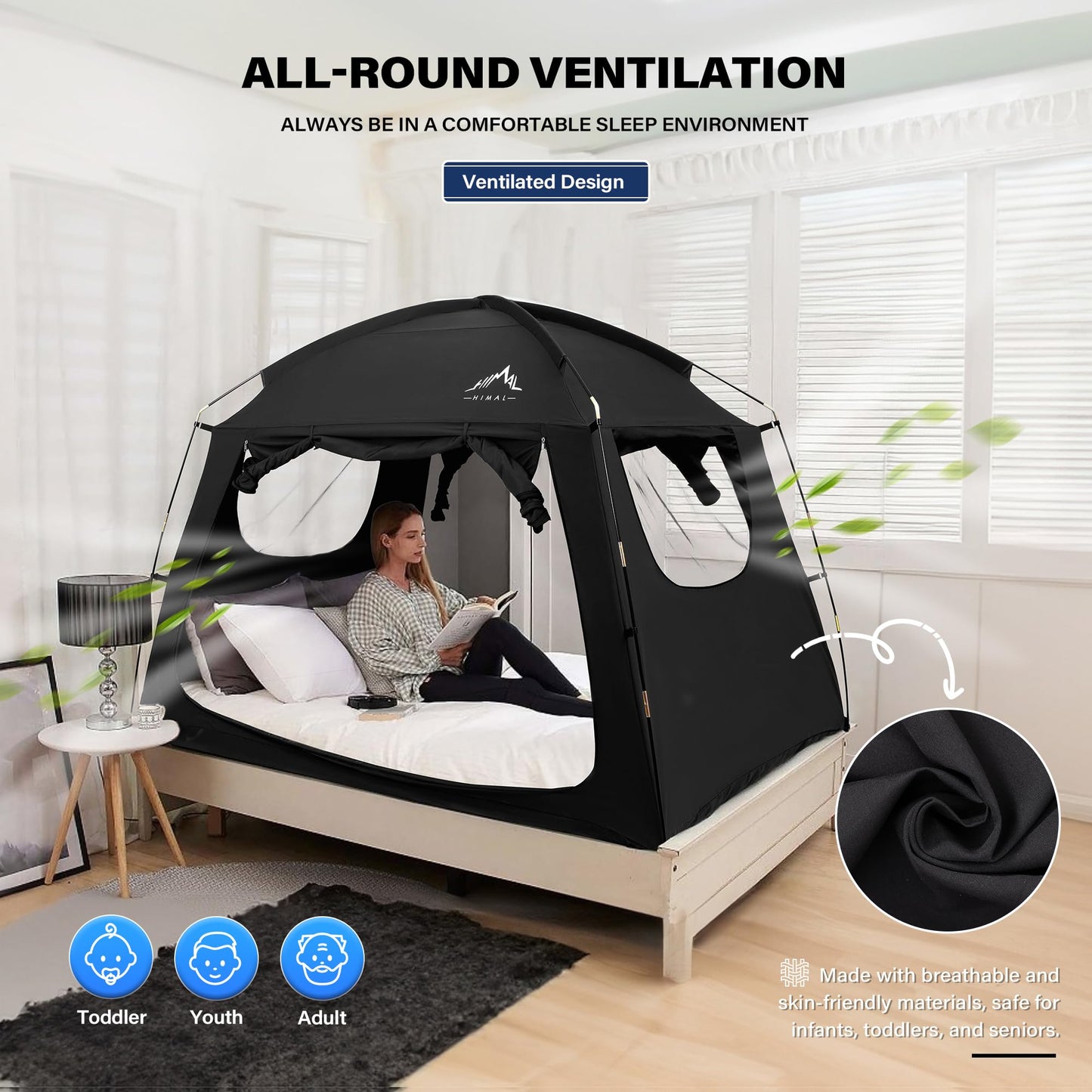 uniHimal Bed Tent for Adult and Kids,Indoor Portable Light Reducing Twin Size Canopy Tents Breathable Lightweight Private Space for Bed(Black)