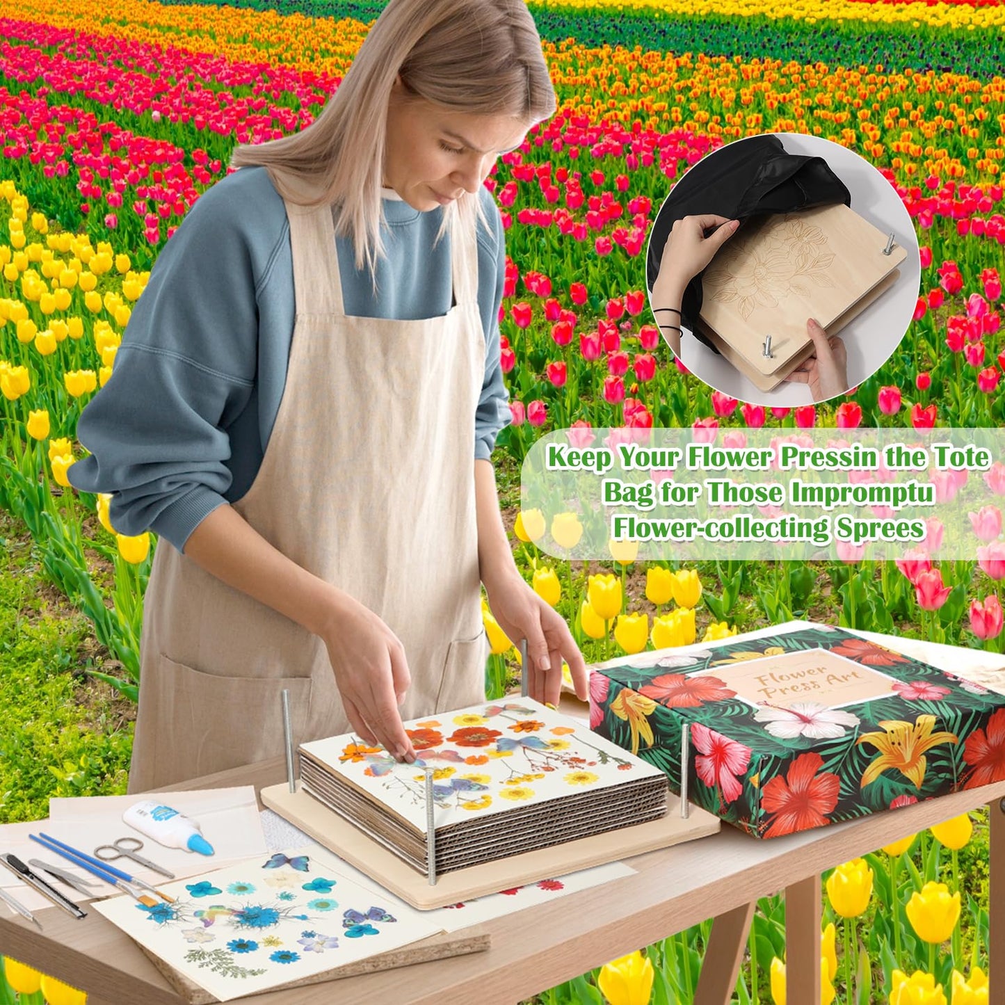 11x11" Large Flowers Press Kit, 10-Layer Wooden Pressing Kit for Adults DIY Flower Preservation & Dried Flowers Art Bookmark Frame Wedding Flower Drying, Gift for Craft Lovers with Storage Bag