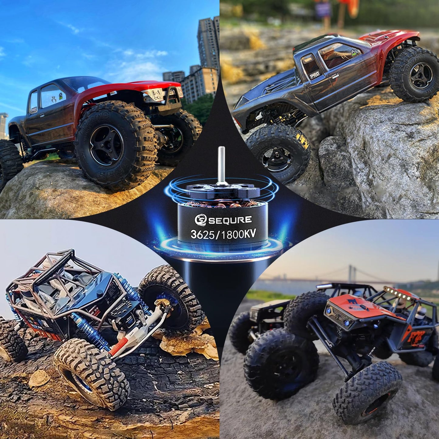 SEQURE 3625 Brushless Motor 1800KV Outrunner Motor 2-4S Outer Rotor Brushless Motor with 3.5mm Male Banana Connector for 1/10 RC Crawler Car
