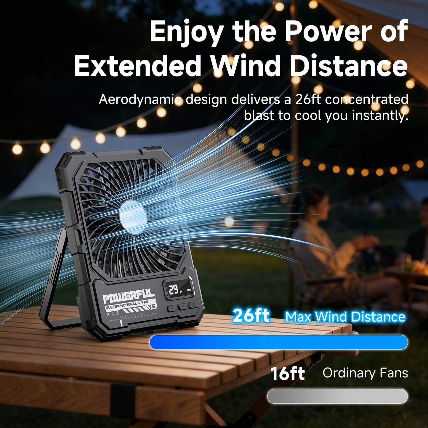 TYJONX 20000mAh Rechargeable Battery Powered Fan, Up to 85H Runtime Rechargeable Fan with LED Light, Ultra-thin Portable Camping Fan for Home, Outdoor, Tent, Travel,Cruise Ship Essentials
