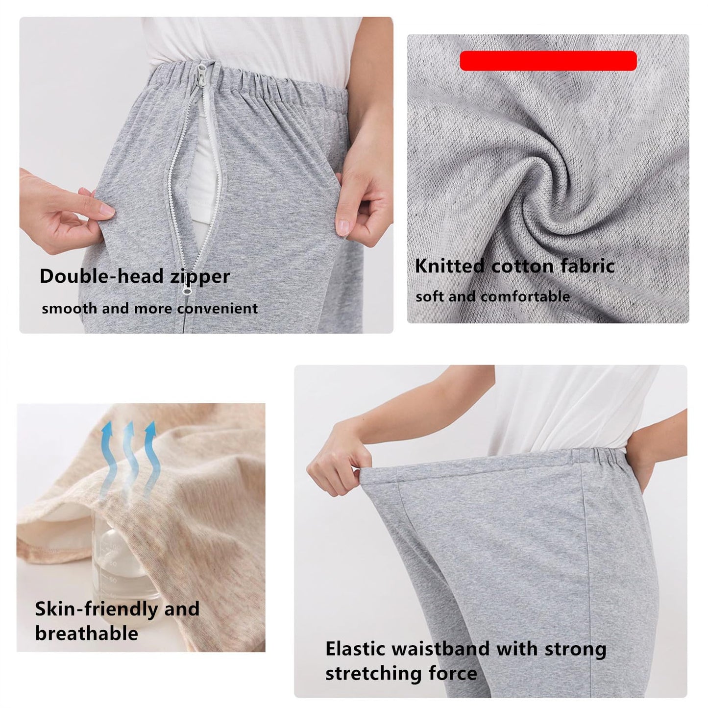 LAROTSUBA Bedridden Patient Clothing,Patient Care Trousers，Full Open Post Surgery Pants,Patient Care Pants for Home Care,Post Surgery,Elderly,Fracture,Rehab(Long,Grey,L), Large, Gray