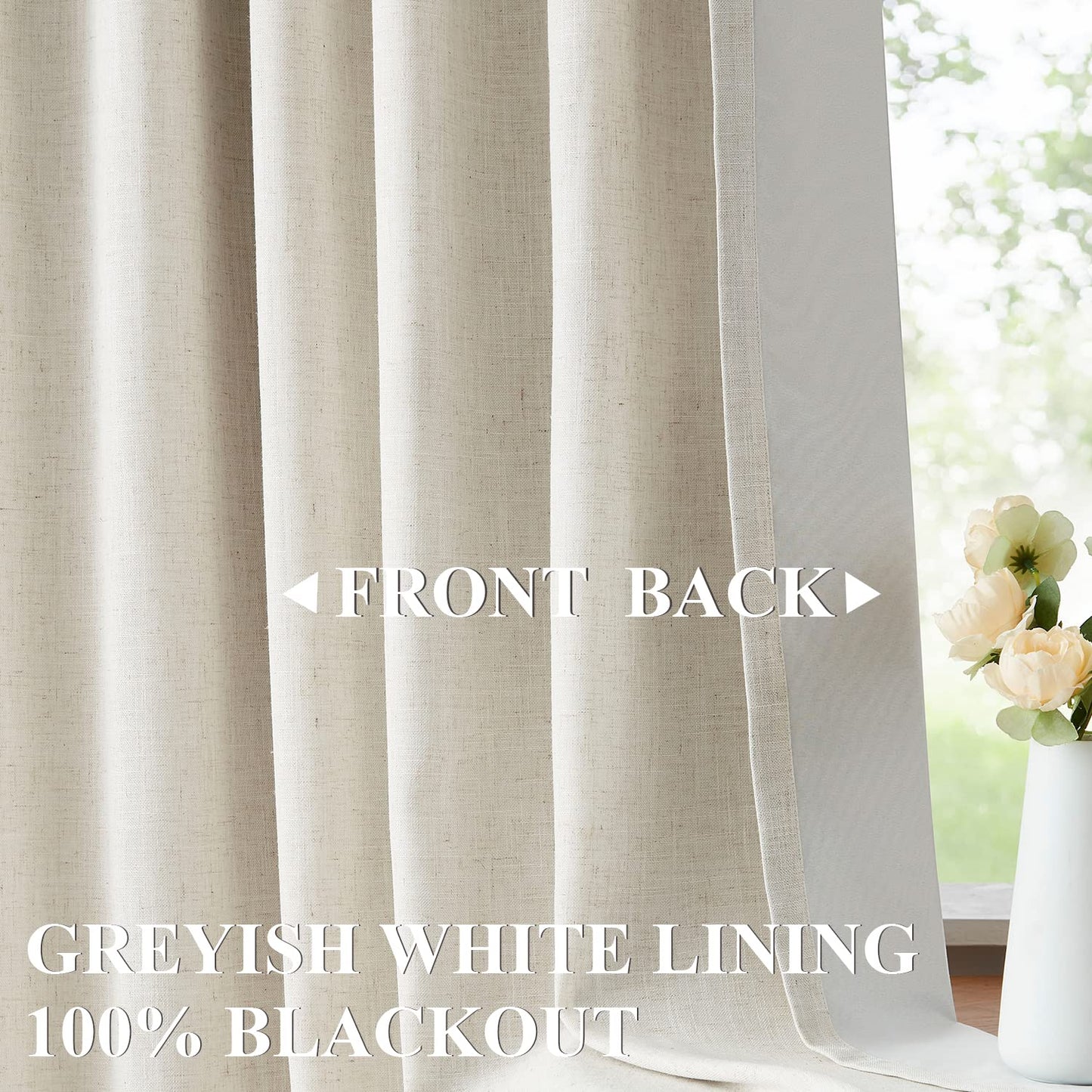 Vision Home Natural Pinch Pleated Full Blackout Curtains Linen Blended Room Darkening Window Curtains 90 inch for Living Room Bedroom Thermal Insulated Pinch Pleat Drapes with Hooks 1 Panel 60"Wx90"L