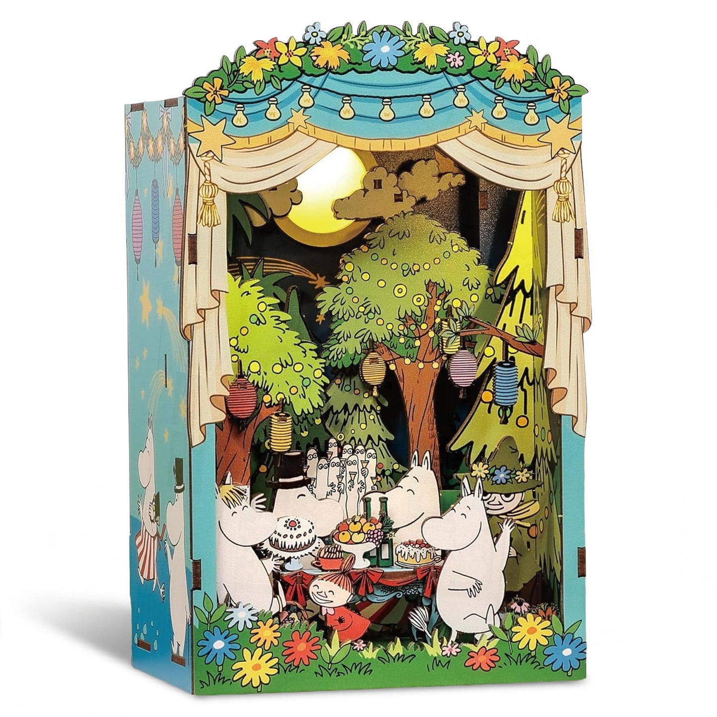 Hands Craft Moomin Moominous Dance Party Book Nook Kit – Fun 3D Puzzle with Touch LED Lights – DIY Wooden Craft Kit for Bookshelf Decor & Gifts – Features Moomintroll & Friends from Moomin Valley