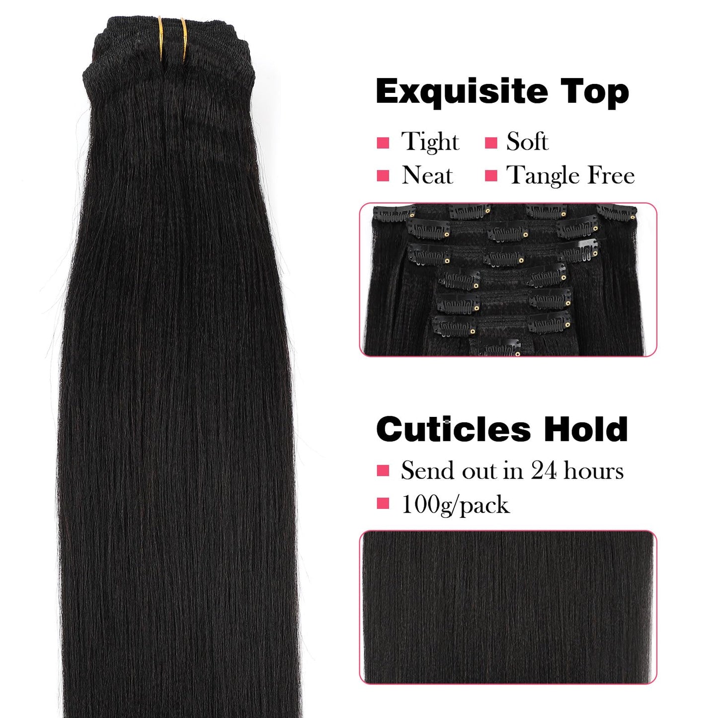 Sassina Real Remy Thick Yaki Straight Clip in Virgin Human Hair Extension Natural Black Double Wefts for African American Black Women 7 Pieces 120g with 17 Clips, YS 18 Inch