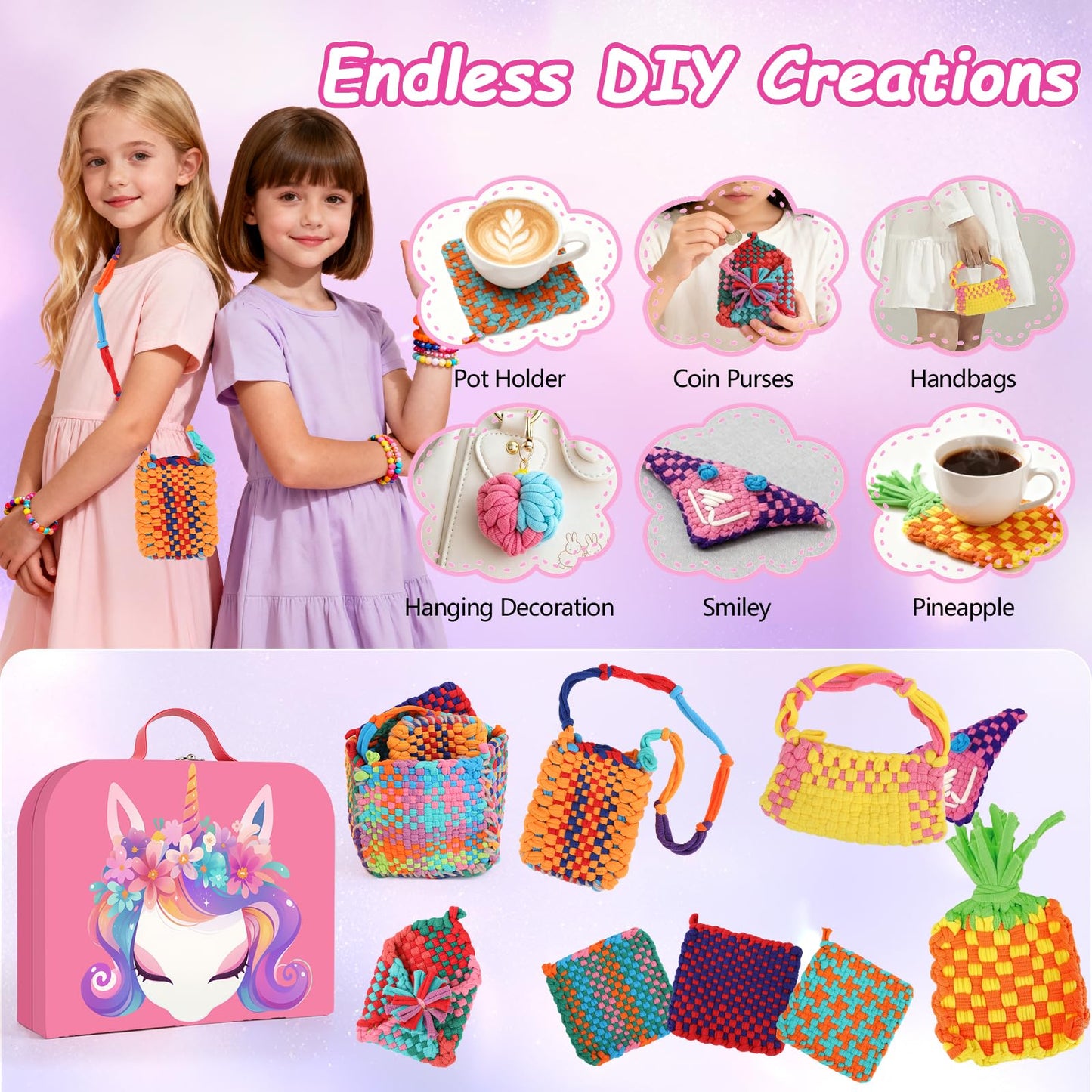 Weaving Loom Kit Toys Gift for Kids and Adults–DIY Arts and Crafts Beginner-Friendly Potholder Loom Kit with Loops Tools Funny Birthday Gift Toys for Girls Ages 5 6 7 8-12 13 Years Old