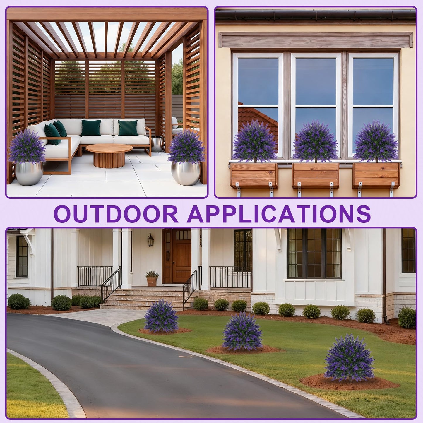 EverNature Artificial Lavender Topiary for Outdoors 2 Set of 16'' UV Resistant Evergreen Fake Shrubs Bushes with Ground Spike Topiary Ball Faux Plants for Outdoor Indoor Front Porch Garden