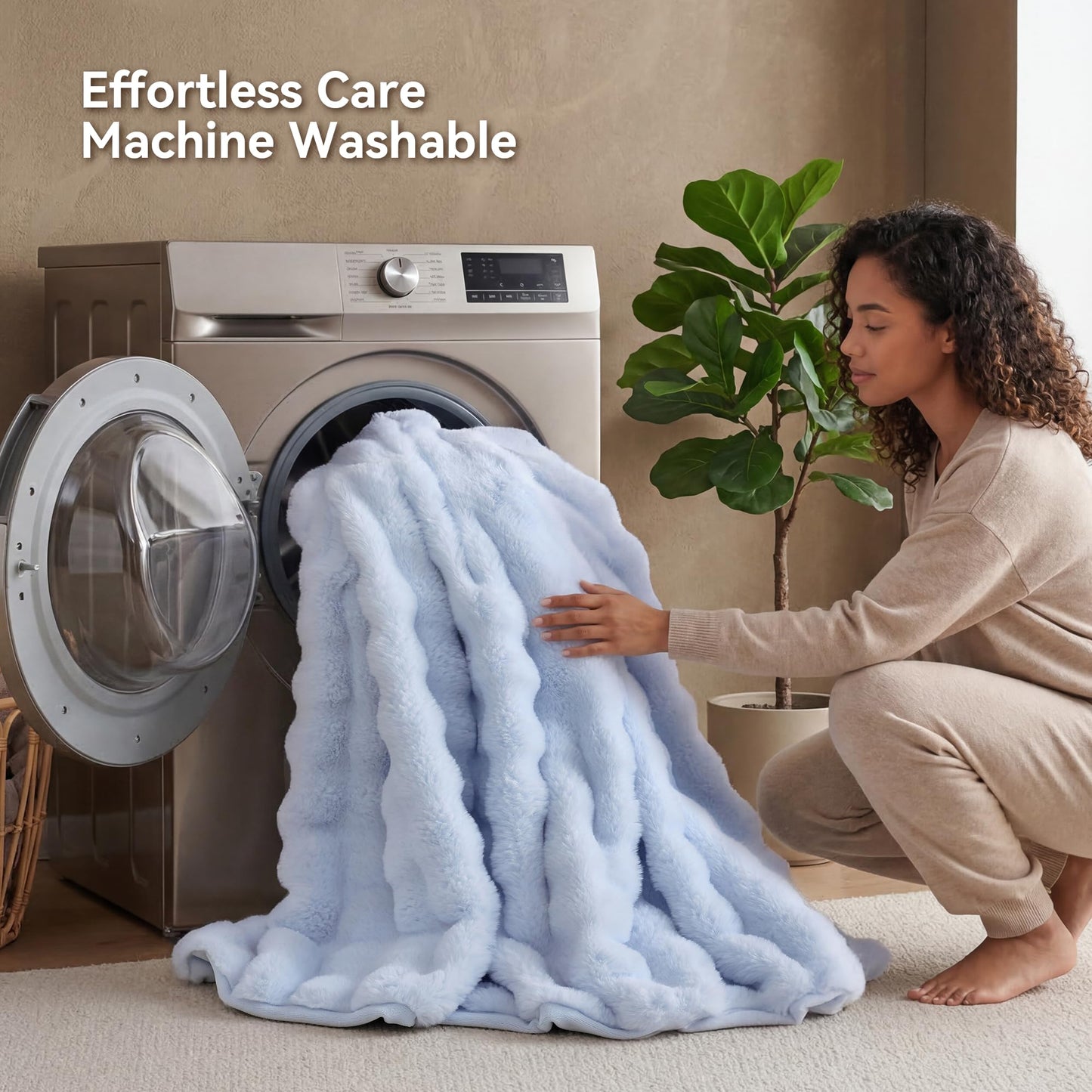 Smoofy Faux Fur Throw Blanket for Couch - Light Blue Super Soft Cozy Bubble Blanket, Fluffy Plush Fuzzy Throw for Sofa & Bed, Thick Lightweight Warm Blanket, Luxury Aesthetic Gift for Women 50"x60"