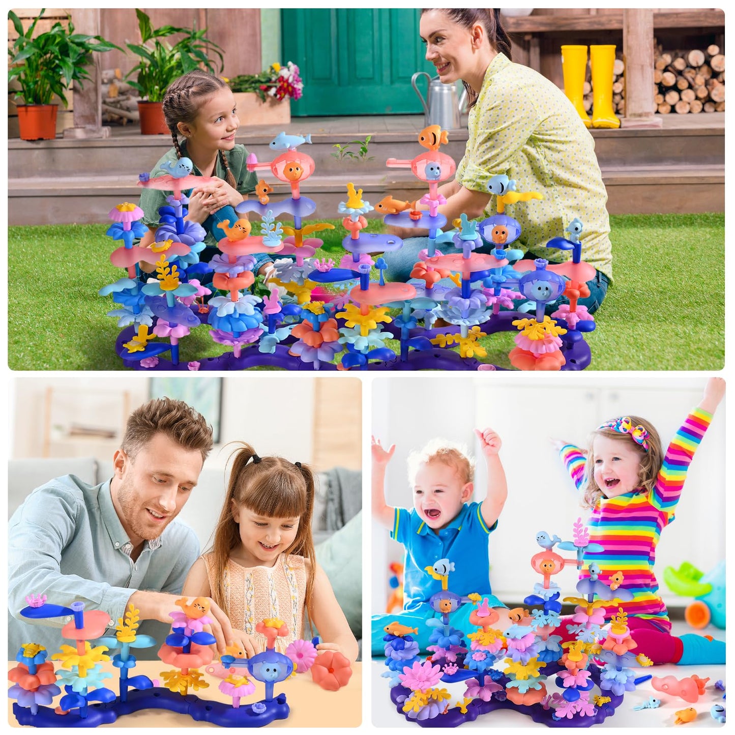 Doloowee 156 Pcs Flower Garden Building Toys for 3 4 5 6 7 8 Year Old Girls Sea Coral Stacking Toys Educational Toys for Toddlers