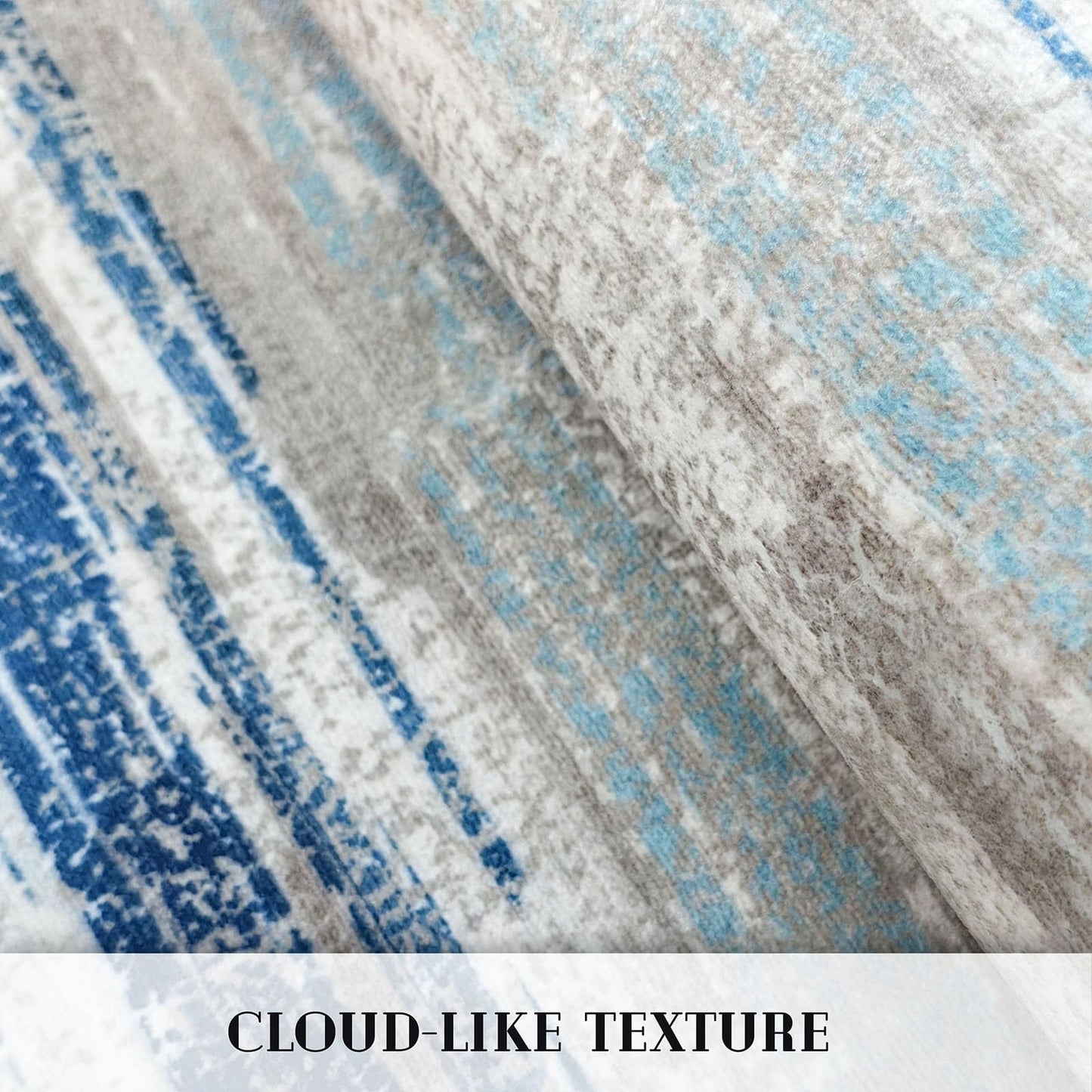 Lansny Modern Abstract 2x6 Blue Washable Kitchen Runner Non-Slip Soft Hallway Rug Runner Thin Print Faux Wool Carpet for Entryway Bedroom Laundry Room Indoor Home Decor