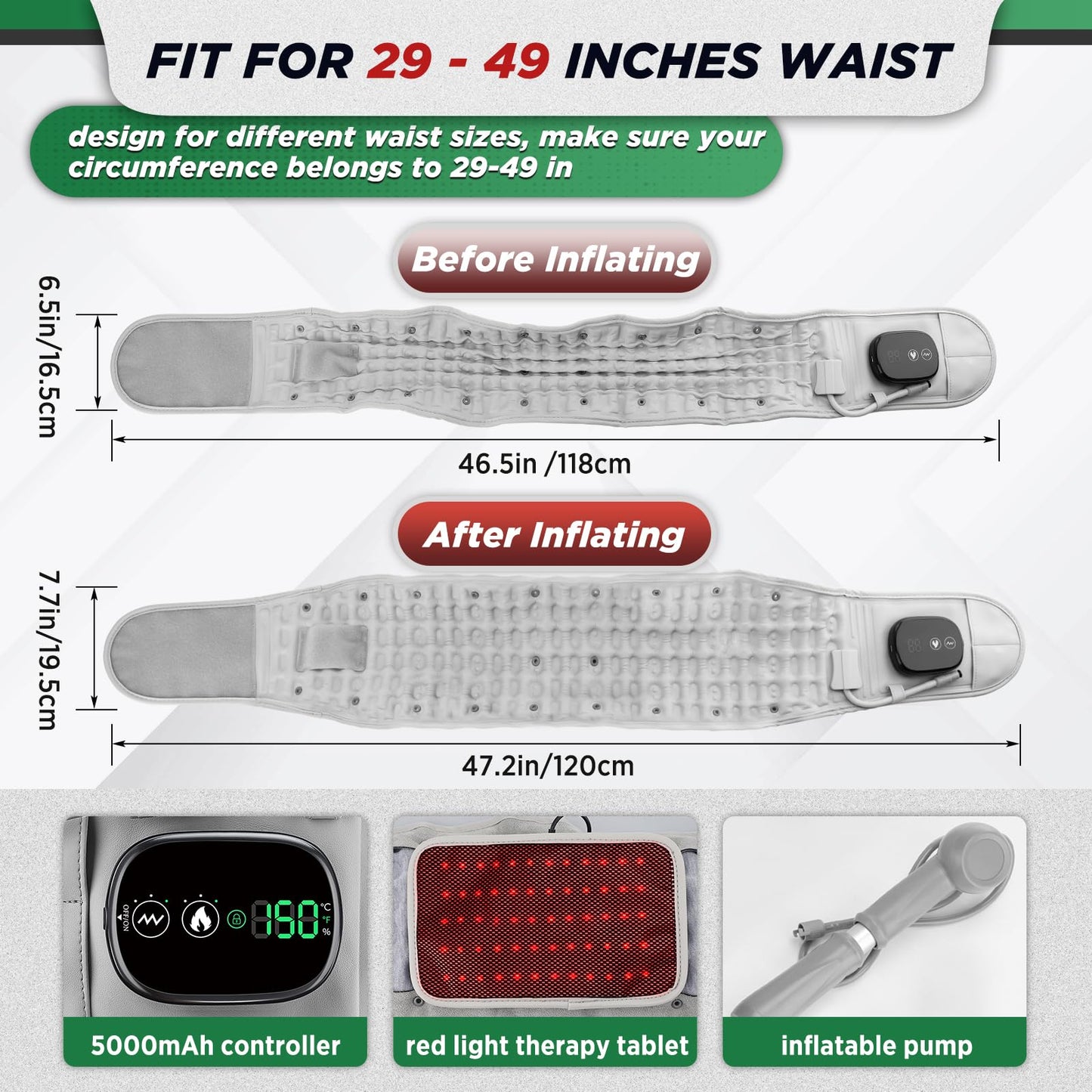 ERHIVORA Decompression Back Belt with Red Light Heating and Massage, Back Reliever, Inflatable Back Brace for Spinal Lumbar Woman Men Heating Pad