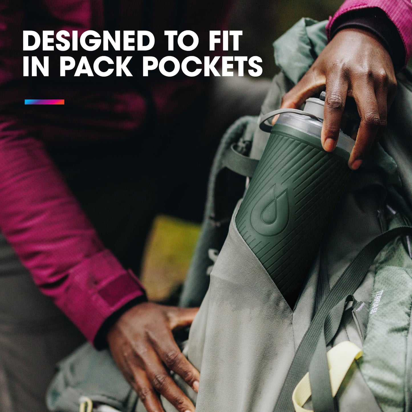 HydraPak Flux - Collapsible Backpacking Water Bottle (1.5 Liter) - BPA Free, Ultra Light, Spill-Proof Twist Cap - Sage Green