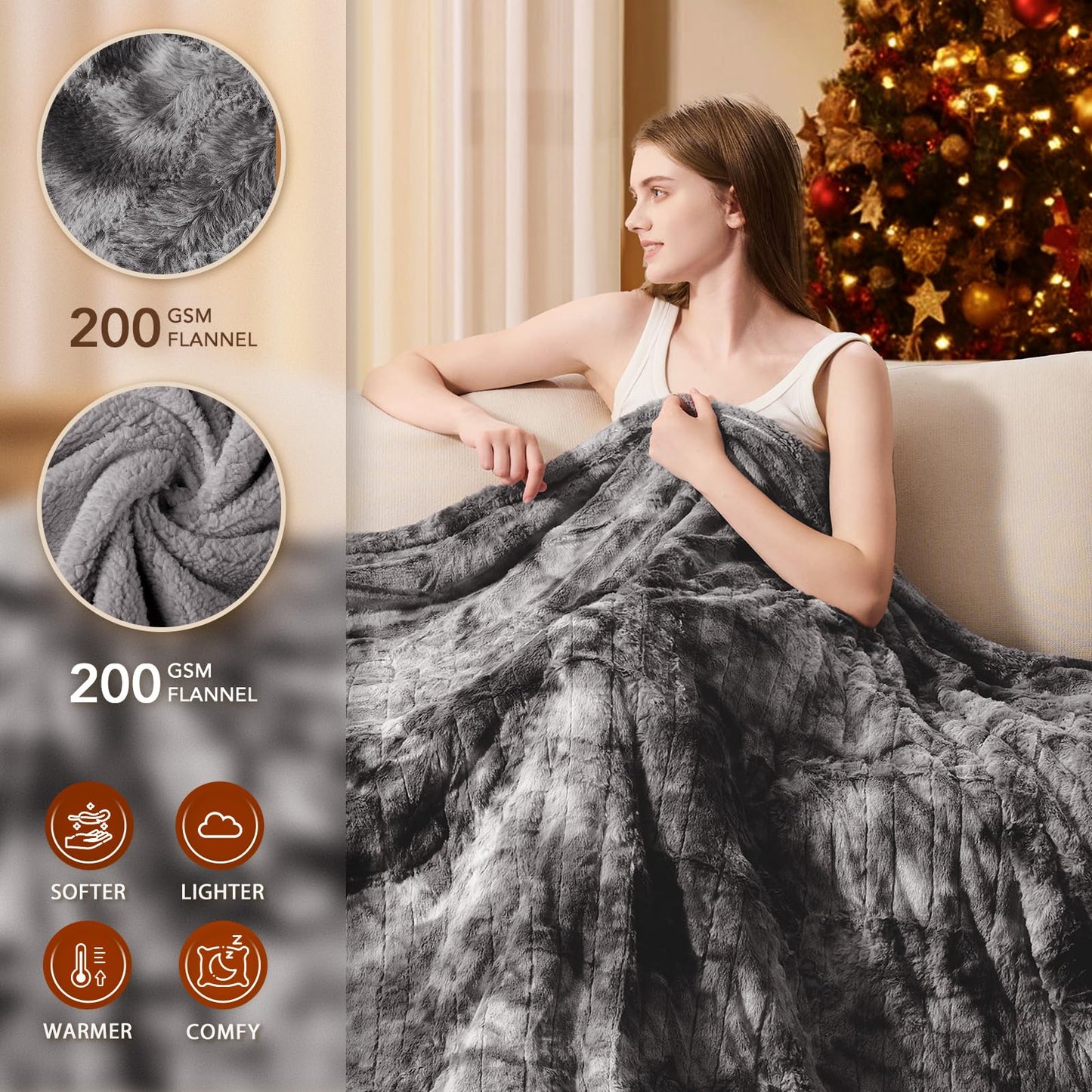 Homemate Electric Heated Blanket Twin Size - 62"x84" Heating Blanket Twin Size 1/2/4/6/8 Hours Auto-Off 10 Heat Level Over-Heat Protection Luxury Faux Fur Sherpa ETL Certification