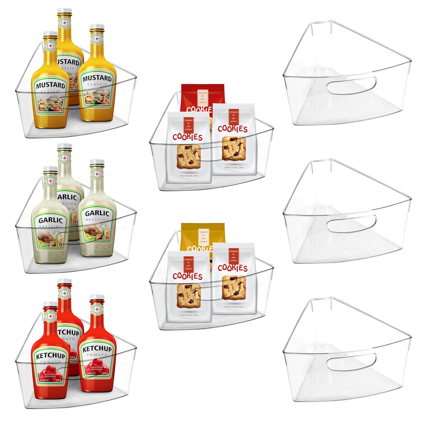 URALFA Lazy Susan Organizer Bins - Clear Turntable Organizer, Plastic Kitchen Storage Bins for 26"-28" Diameter Corner Cabinet, 1/8 Wedge-BPA Free, 8 Pack