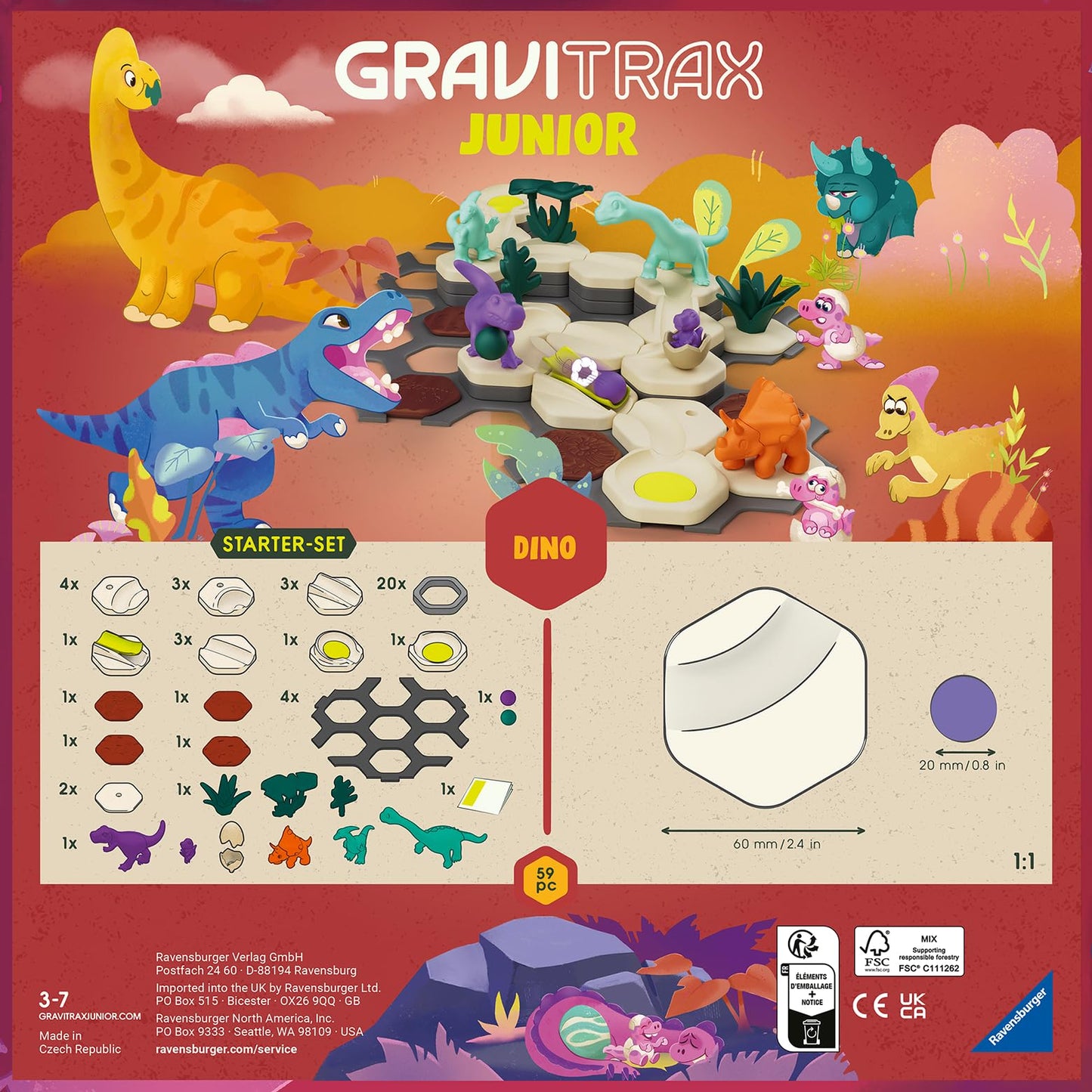 Ravensburger GraviTrax Junior Starter‑Set - Dino - 59‑Piece Marble Run Building Set - Preschool STEM Construction Toy - Interactive Learning for Kids Ages 3+