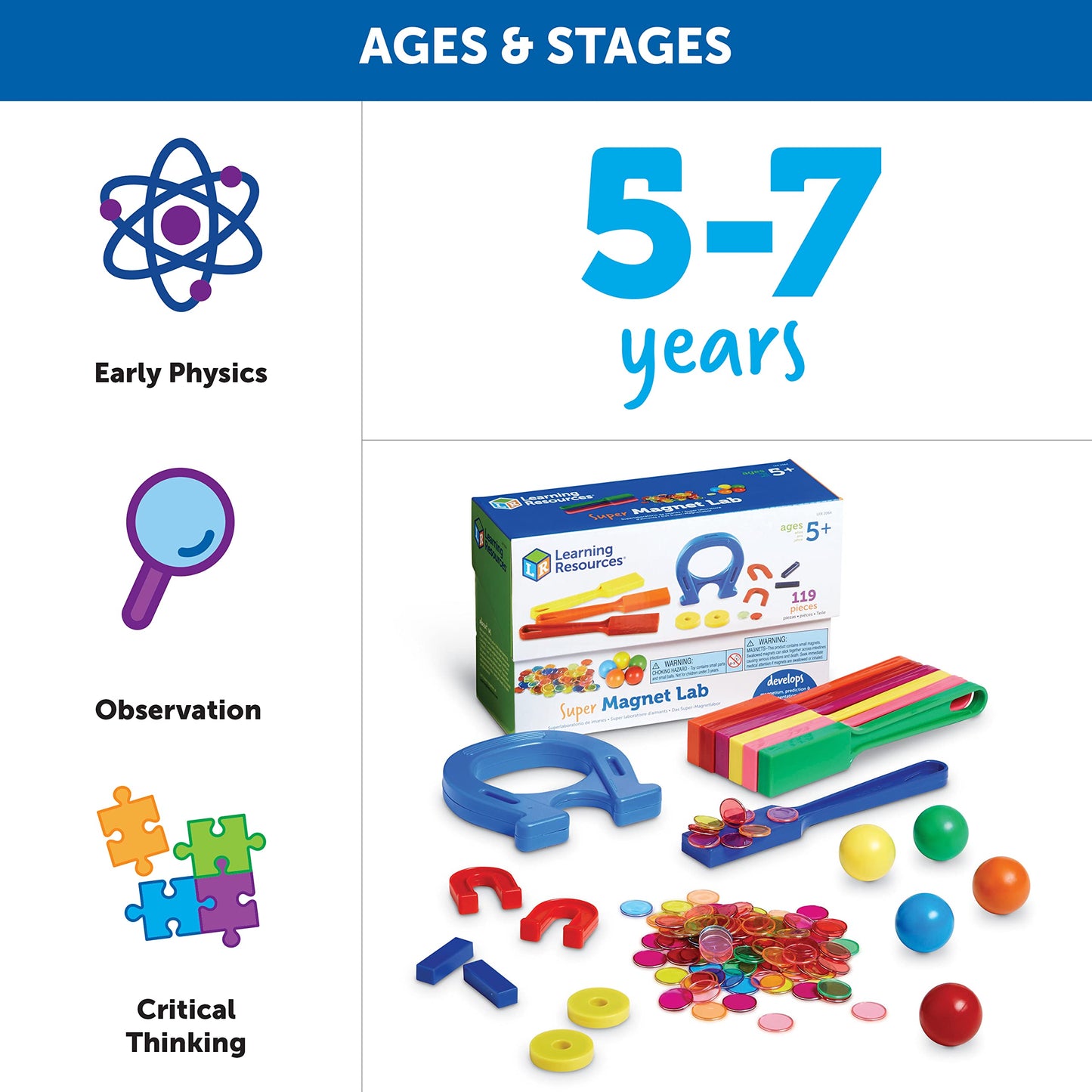 Learning Resources Super Magnet Lab Kit - Sensory Bin for Kids, Critical Thinking, Fine Motor Toys, Classroom Math Supplies, Homeschool Crafts, Educational Games, Birthday Gifts for Boys and Girls