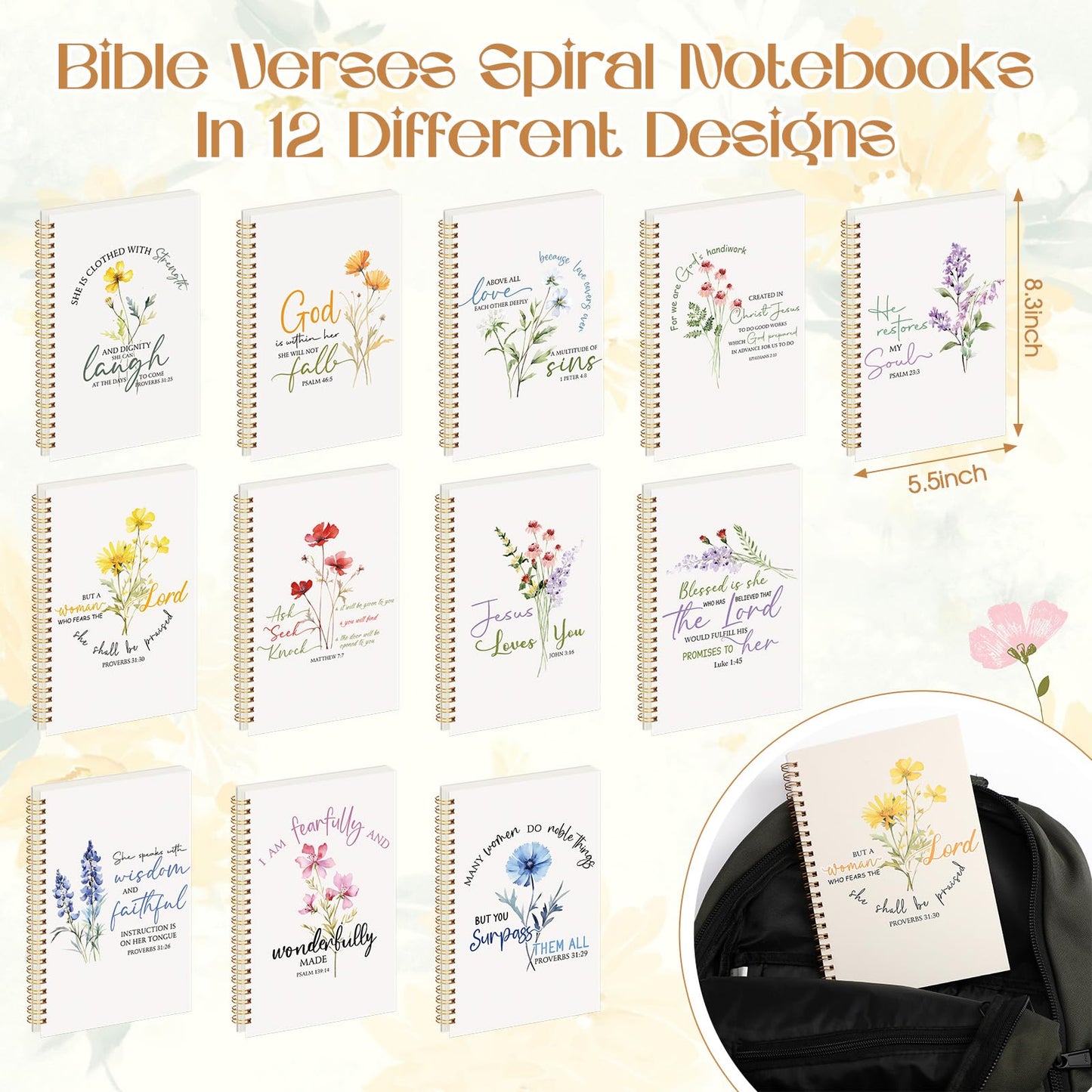 Supervitae 12 Pack Christian Gifts for Women Church Bulk Teacher Graduation Spiral Bible Verse Notebooks A5 Inspirational Religious Journals Prayer Scriptures Notepad for Sunday School(Blessed)