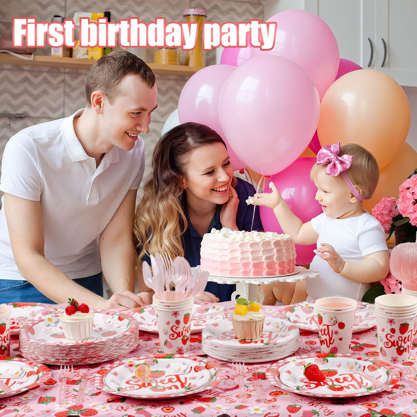350 PCS Strawberry 1st Birthday Decorations for 50 Guests,Berry First Birthday Plate and Napkin Sets nclude Paper Plate, Napkin, Cup and Disposable Plastic Cutlery