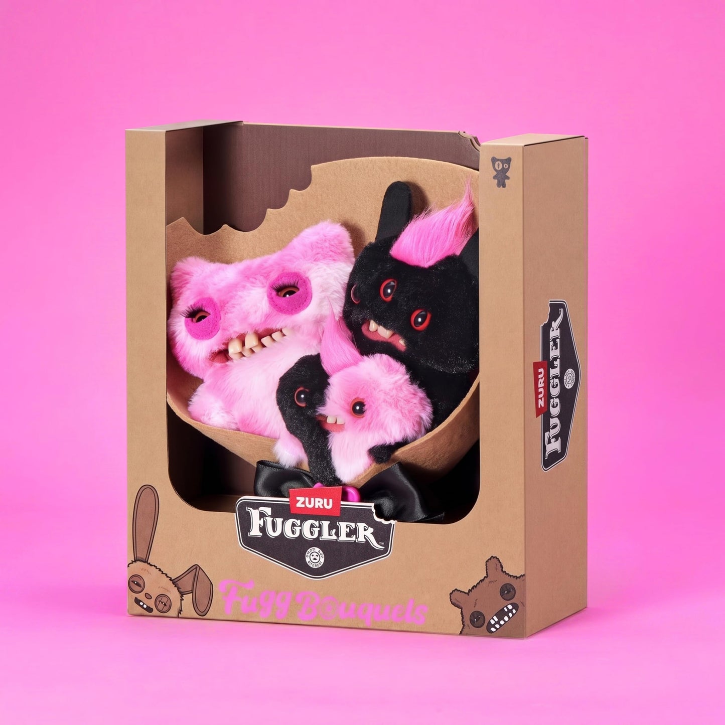 Fuggler Bouquets 2 x 9 Inch + 1 x 3.5 Inch Plush Set (Munch Munch, Reek-o, Munch-o) by ZURU, Funny Ugly Monster Designs, Two Full-Size + One Mini Fuggler, Unique Gift for Collectors