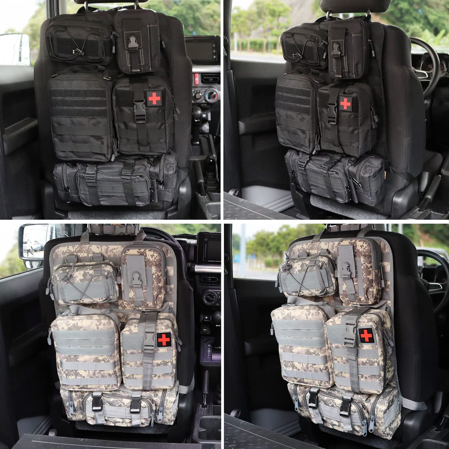 MAIKER Tactical Car Seat Back Organizer, Upgrade Tactical Vehicle Panel Organizer with 5 Detachable Molle Pouch, Universal fits for Most of Vehicle Black