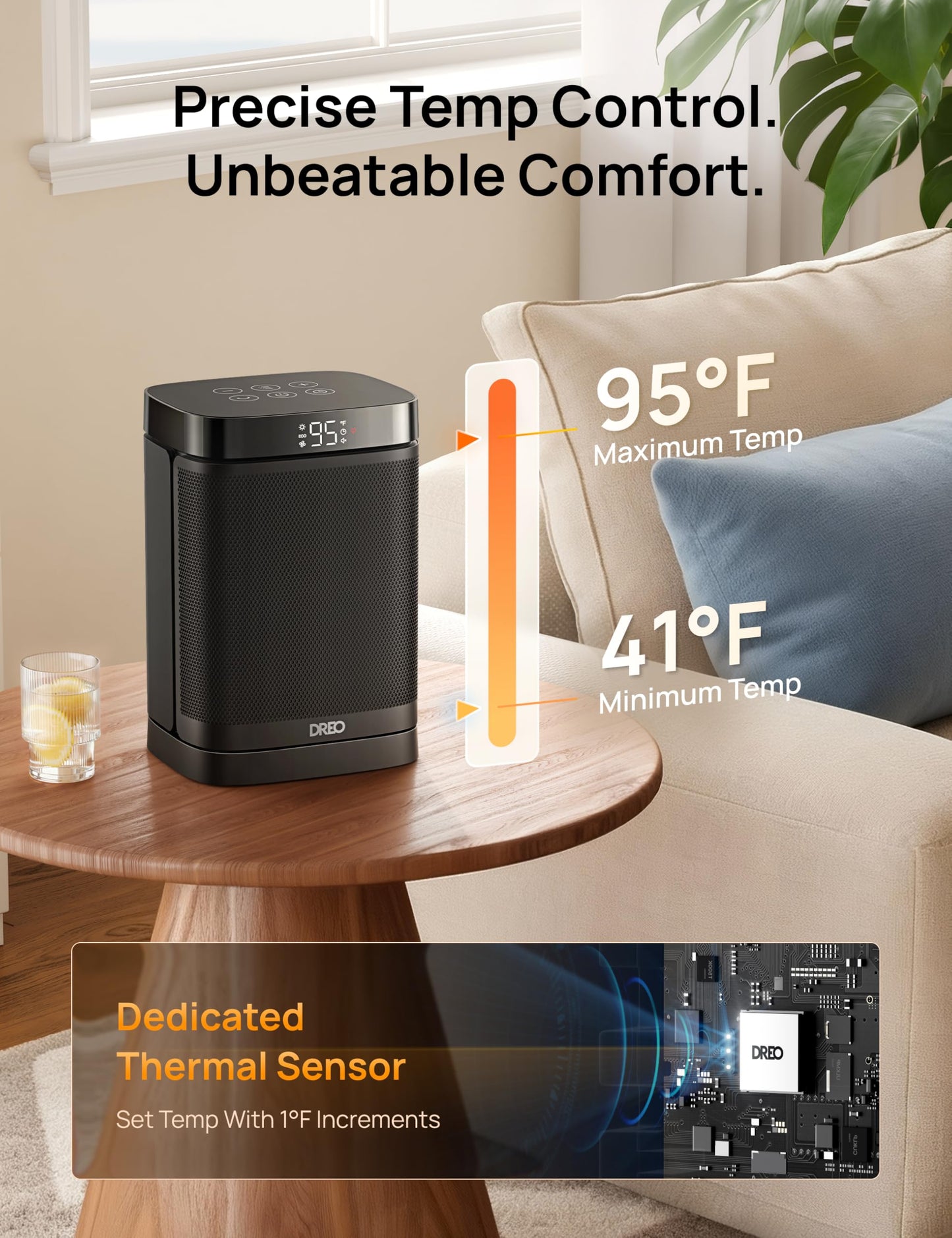 DREO Space Heater, 1500W Portable Electric Heaters for Indoor Use, PTC Ceramic Heater for Office with Remote, Thermostat, 70°Oscillation, 12H Timer, 5 Modes, Safe Quiet Room Heater for Bedroom