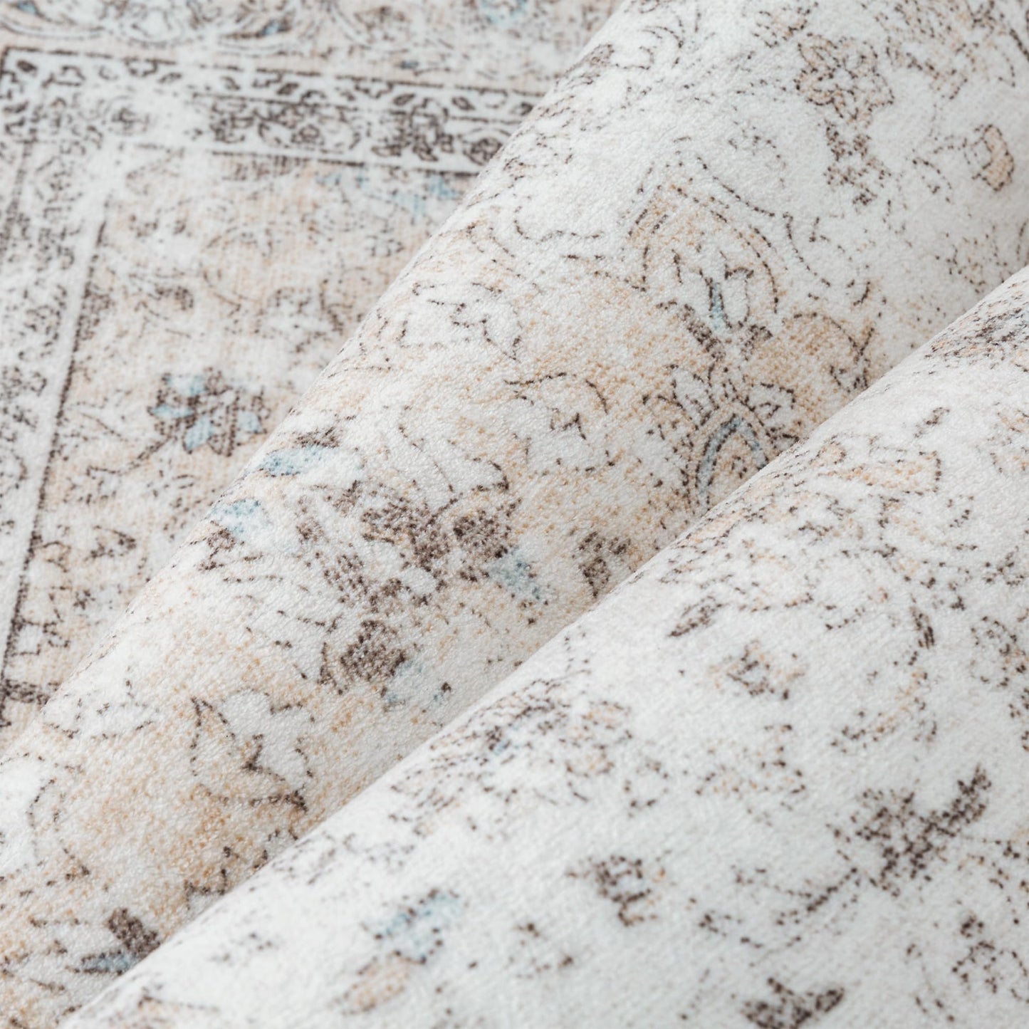 WondRg 6x9 Washable Vintage Area Rug for Living Room Bedroom Beige Grey Soft Tranditional Non Slip Large Throw Rug Lightweight Floral Low Pile Distressed Carpet Office Playroom Dinning Laundry Room