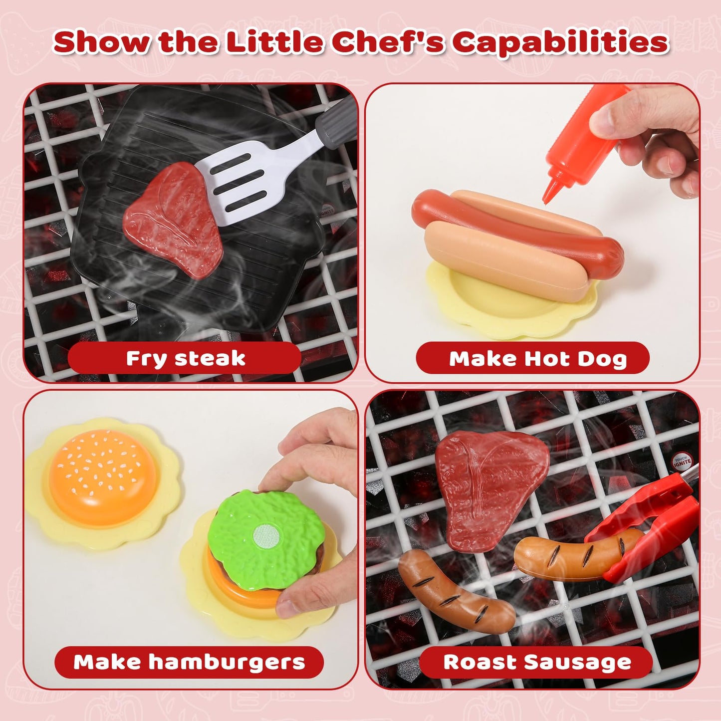 35pcs Kitchen Toy Set, Toy BBQ Grill Set, Cooking Toy Set, Little Chef Play, Kids Grill Playset Interactive BBQ Toy Set for Kids, Kids Kitchen Playset Toy Christmas Birthday Gift for Boys Girls Kids