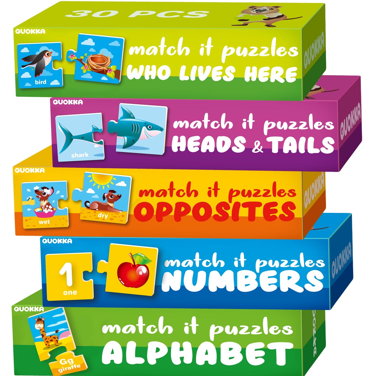 Quokka 5X MEGASET Puzzles for Toddlers 3-5 - Matching Games for Kids Ages 2-4 - Numbers Animals Opposites ABC Learning - Toddlers 1-3 Year Old - Boy and Girl Educational Toy Activities