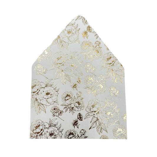 A7 Euro Flap Envelope Liners for 5x7 Insert, 50 Pack, Wedding Invitaion (Gold Foil Floral)