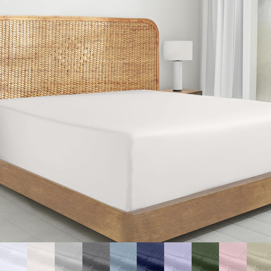 California Design Den 100% Organic Cotton King Fitted Sheet Only, Percale, Deep Pocket, Lightweight, Snug-Fit, All Around Elastic, 1 Pc Deep King Size Fitted Sheet - True Ivory