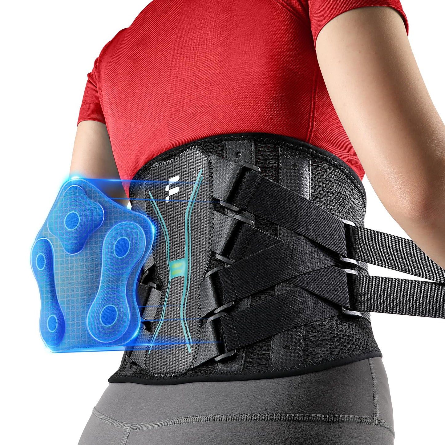 Fitomo Back Brace for Lower Back Pain Relief, Extra Lumbar Support Pillow, Lightweight Carbon Fiber Splints, Ultra-thin Mesh, Adjustable Fit, for Under Clothes, Sciatica, Posture, Lifting, Size L