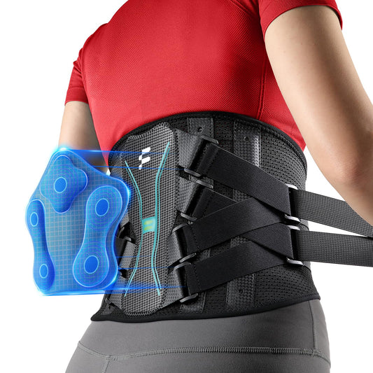 Fitomo Back Brace for Lower Back Pain Relief, Extra Lumbar Support Pillow, Lightweight Carbon Fiber Splints, Ultra-thin Mesh, Adjustable Fit, for Under Clothes, Sciatica, Posture, Lifting, Size L