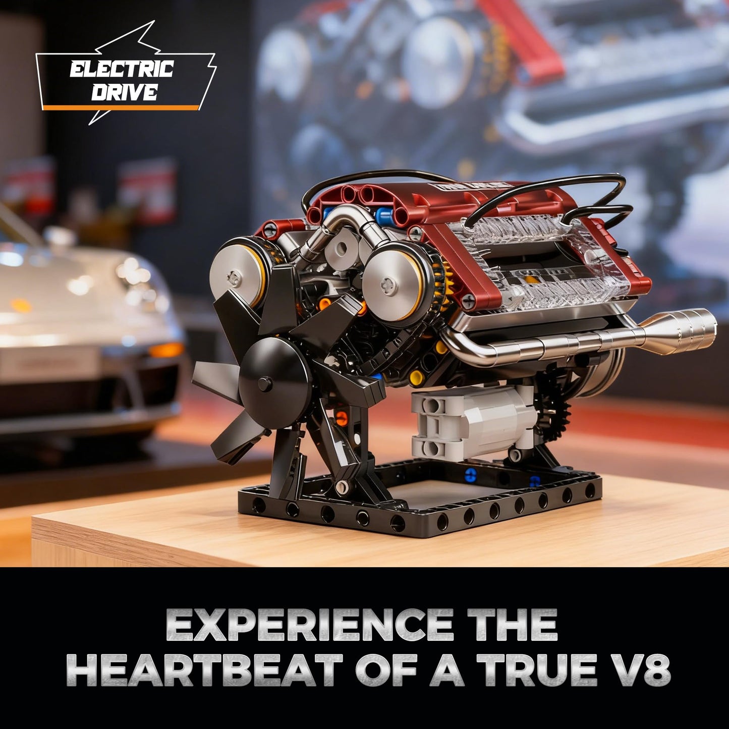 HGYYGACN V8 Engine Building Blocks Sets, V8 Engine Model Kit, Runnable Model Engine Building Sets, Mini Engine Kits with Crankshaft & Rotating Fan, for Adults & Kids