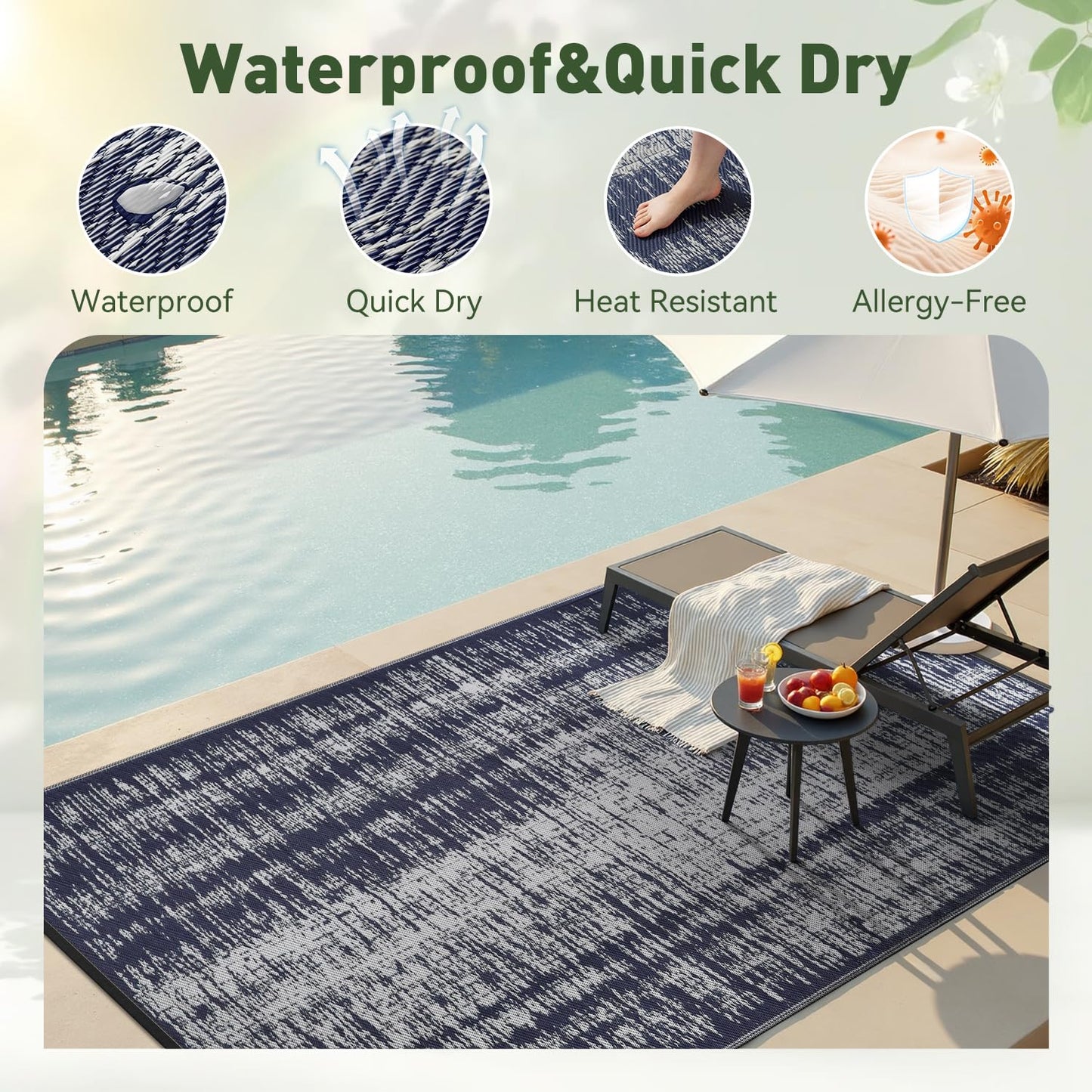 MontVoo Outdoor Rug Waterproof 6x9 ft Outdoor Patio Rug Mat Reversible Plastic Straw Outside Rug Carpet Outdoor Rugs for RV Camping Picnic Beach Balcony Porch Deck