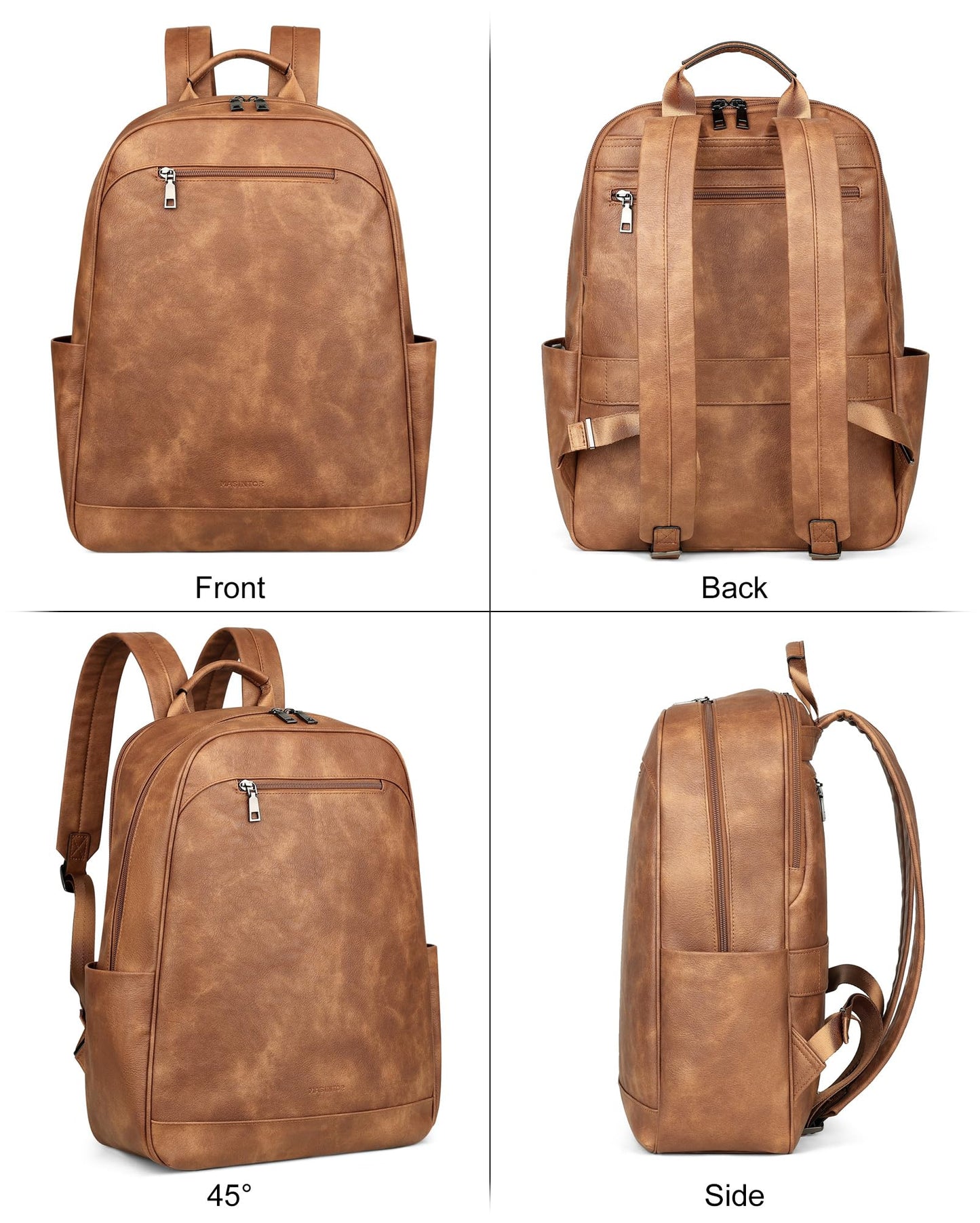 MASINTOR 15.6 inch Leather Laptop Backpack Purse for Women, Designer Travel and Work Bag with Laptop Compartment Mocha Brown