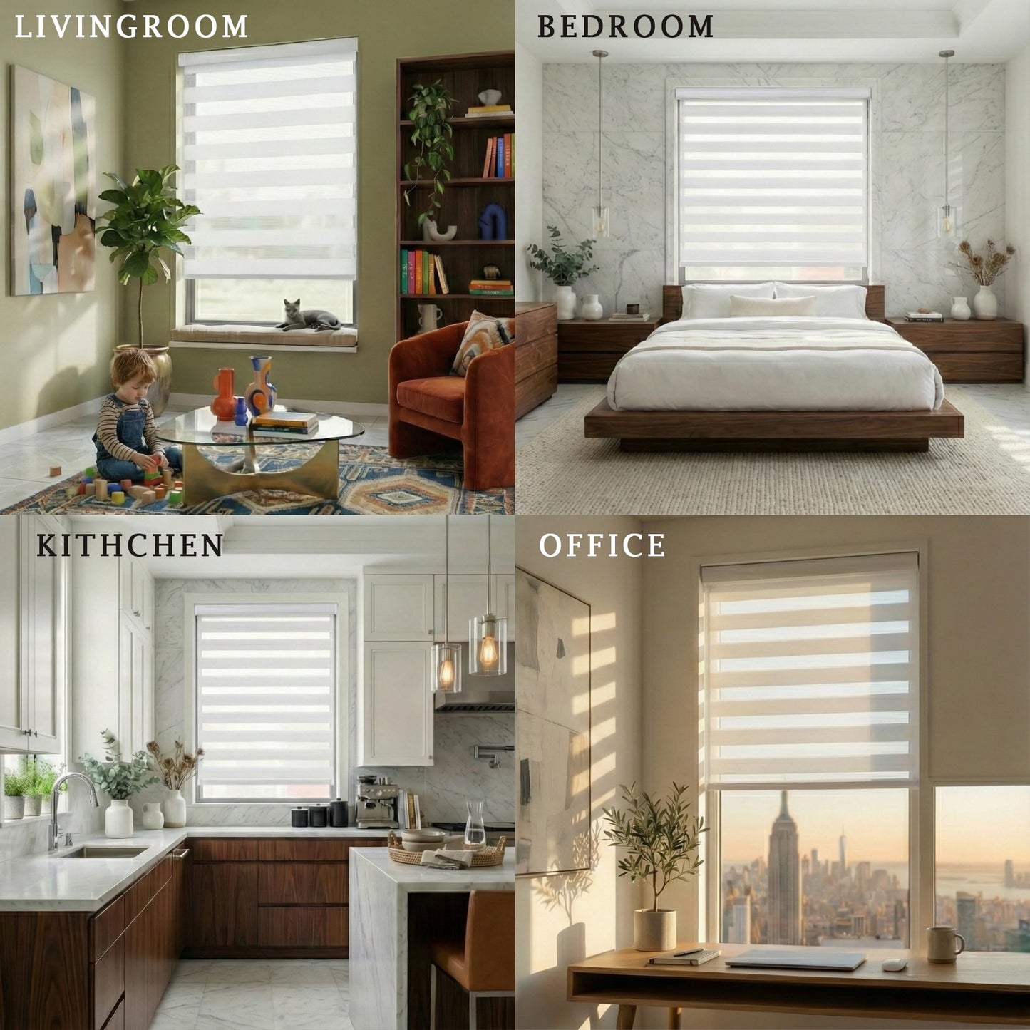 Shadesu Cordless Zebra Blinds for Windows, 51" W x 72" H, White, Dual Layer Free-Stop Zebra Shades, Light Control for Day and Night, Sheer Blinds for Indoor Windows, Bedroom, Kitchen