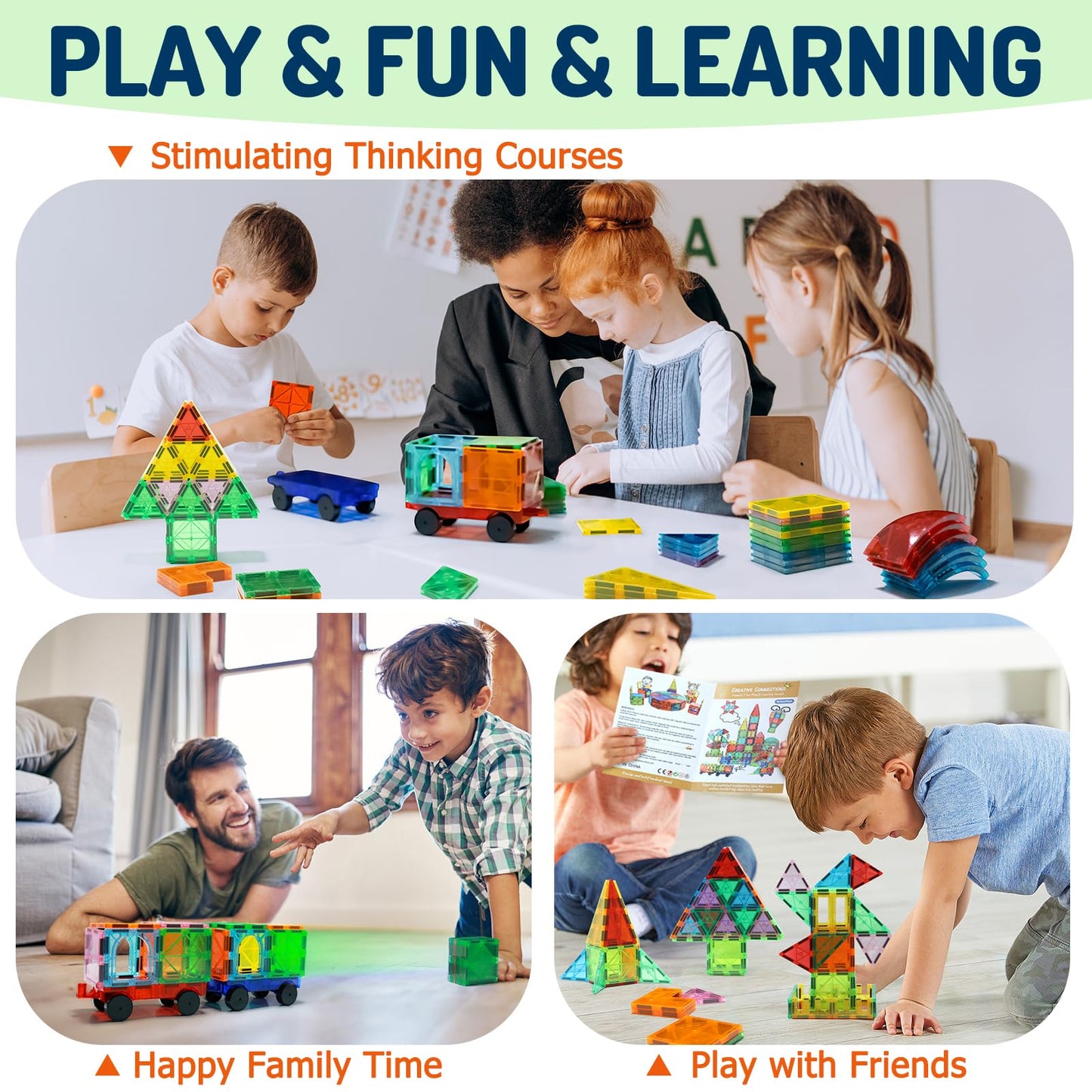 EchoPlan Magnetic Tiles, 130PCS Magnetic Blocks with 2 Cars, Magnet Tiles 3D Clear Building Blocks Set, STEM Sensory Educational Toys Gift for Toddlers Kids Boys 3 4 5 6 7 8 9+ Year Old