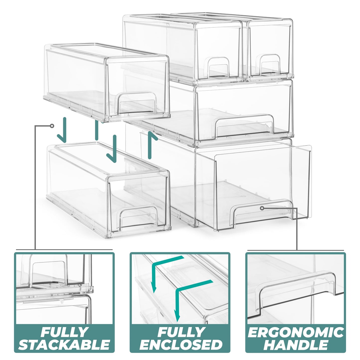 Sorbus Medium Clear Stackable Storage Drawers, Plastic Storage Drawers with Handles, Craft, Clothes, Medicine, Makeup, Closet, Art Supply, Bathroom, Shoe, Toy Storage Organizer (2 Pack)